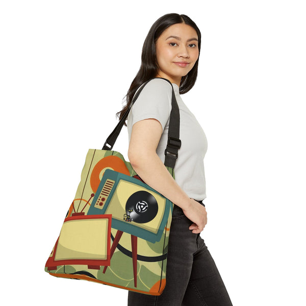 Mid Century Modern, Groovy Cat, Vinyl, Retro TV Funky Fun, Adjustable Tote Bag