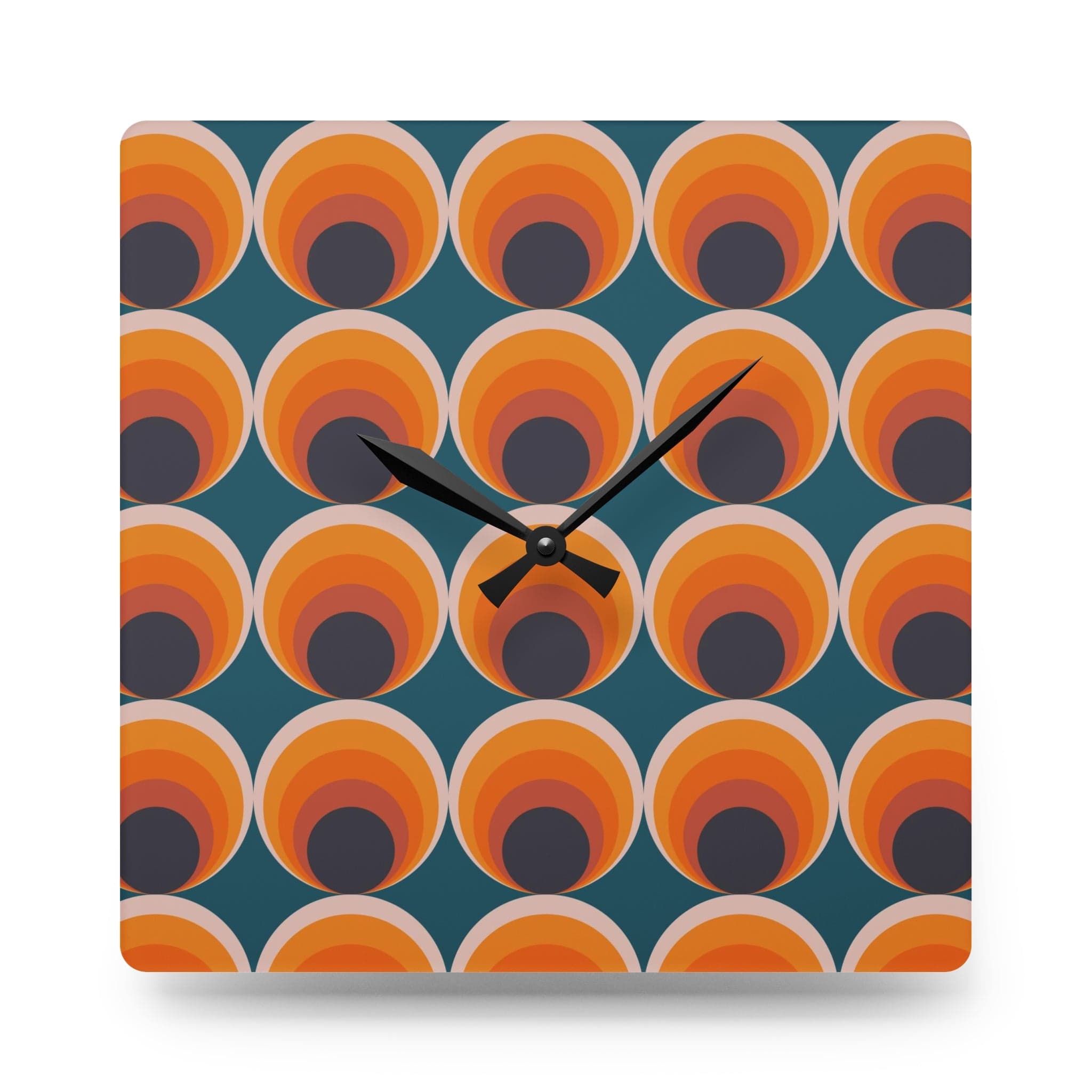 Mid Century Modern Groovy Orange, Navy Blue, Retro Style Acrylic Wall Clock Home Decor