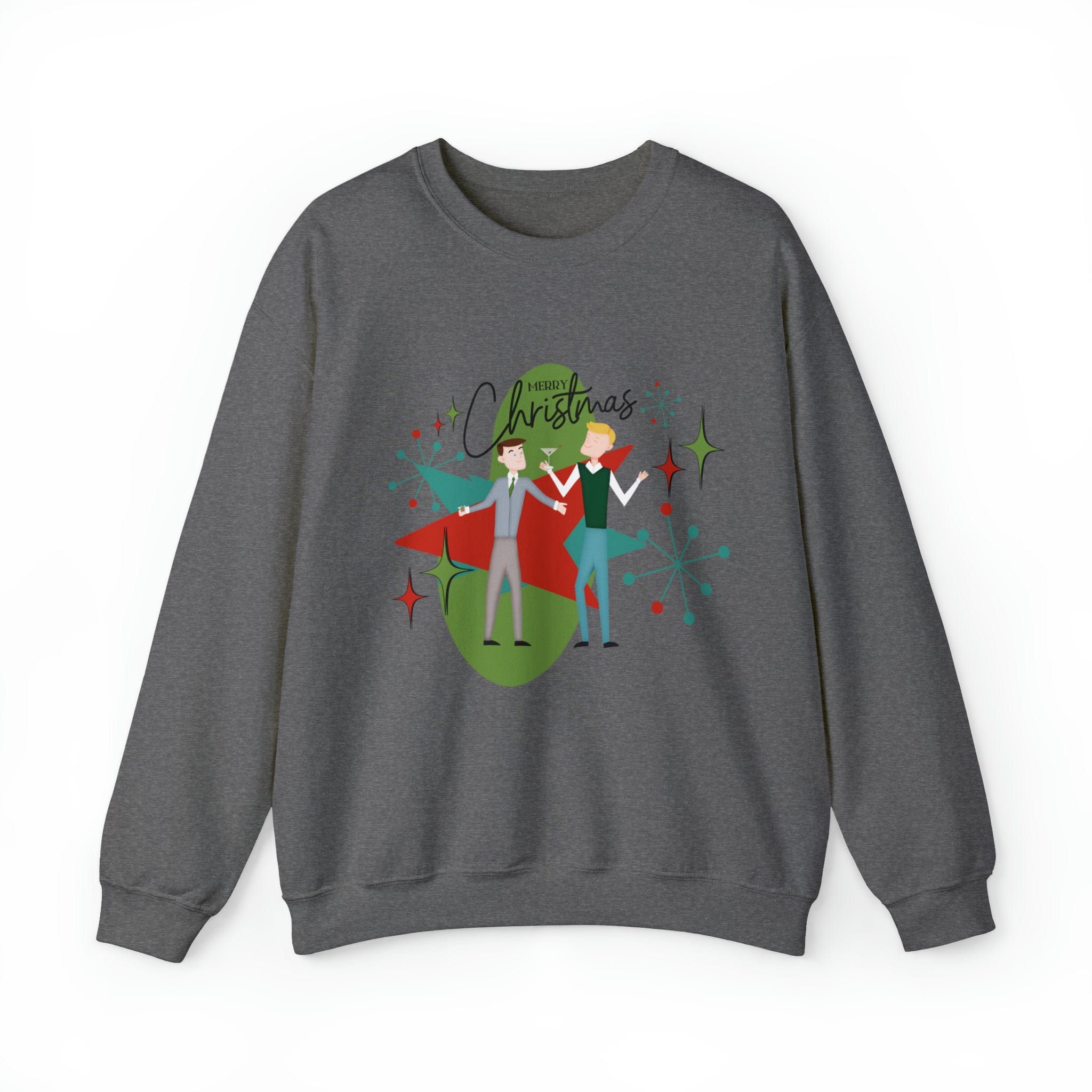 Mid Century Modern Men Couples Sweatshirt, Gay Couple, Retro Holidaay Heavy Blend™ Crewneck Sweatshirt Sweatshirt