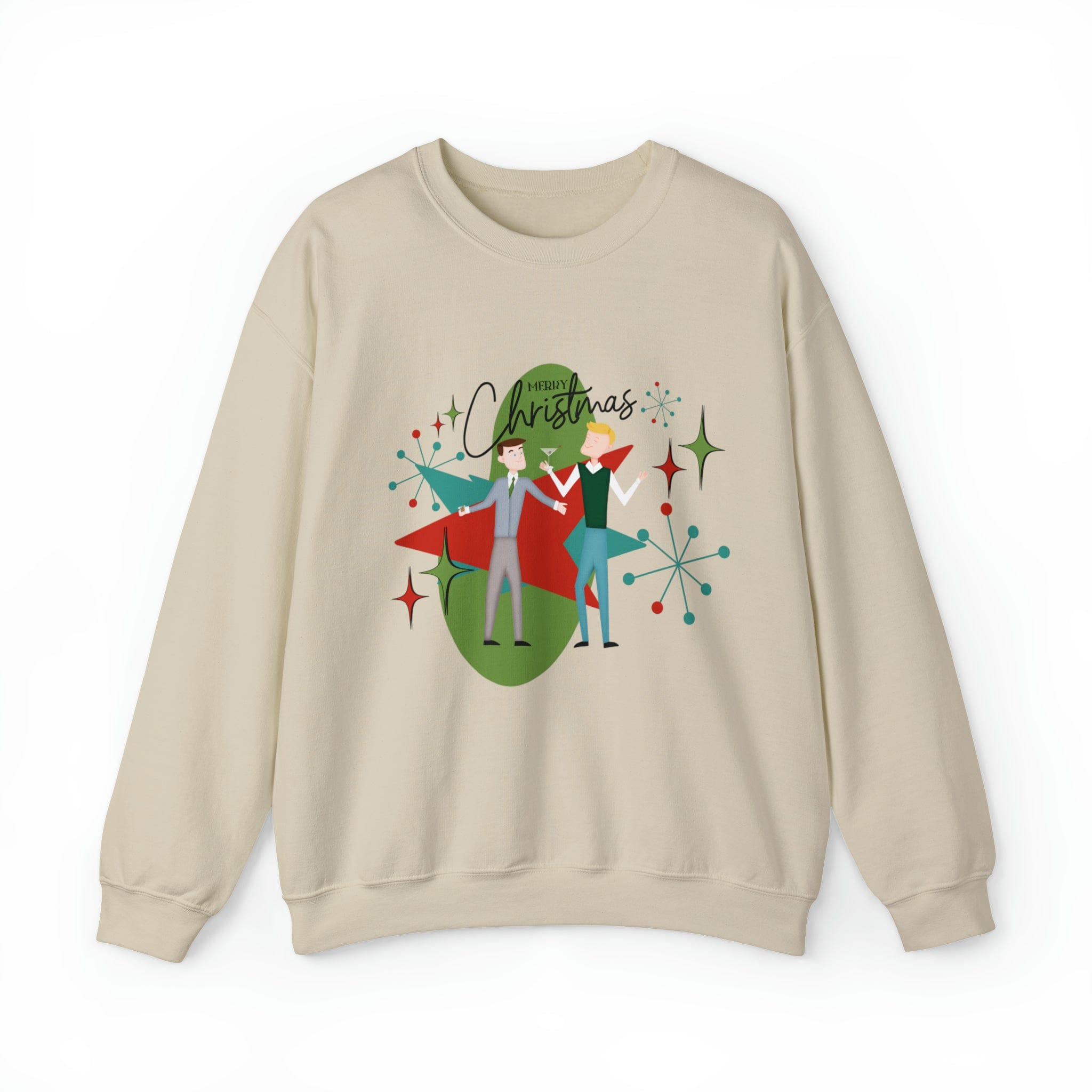Mid Century Modern Men Couples Sweatshirt, Gay Couple, Retro Holidaay Heavy Blend™ Crewneck Sweatshirt Sweatshirt