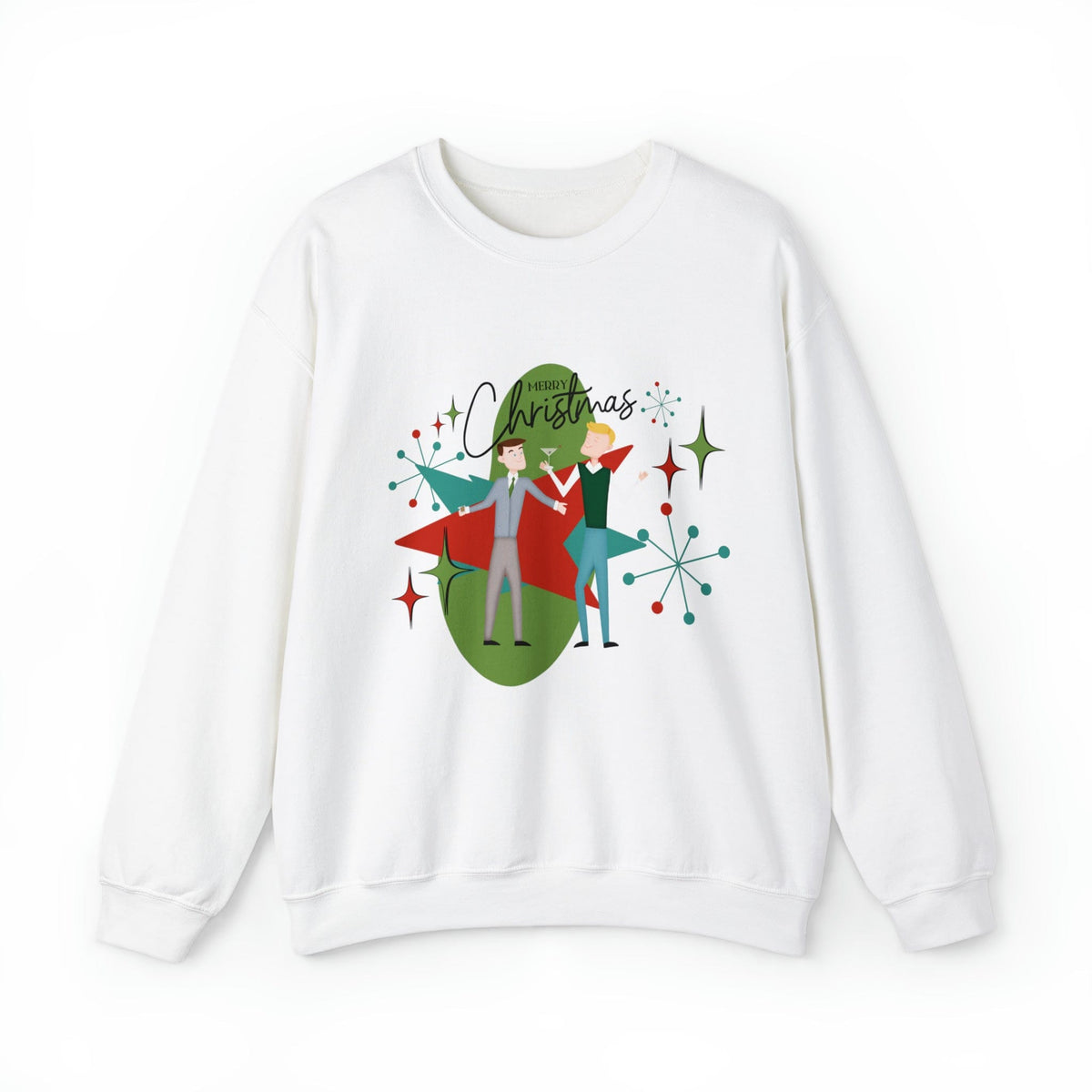 Mid Century Modern Men Couples Sweatshirt, Gay Couple, Retro Holidaay Heavy Blend™ Crewneck Sweatshirt Sweatshirt