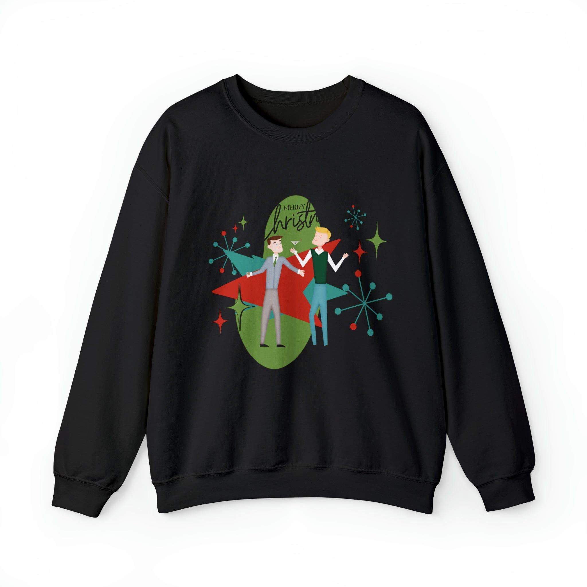 Mid Century Modern Men Couples Sweatshirt, Gay Couple, Retro Holidaay Heavy Blend™ Crewneck Sweatshirt Sweatshirt