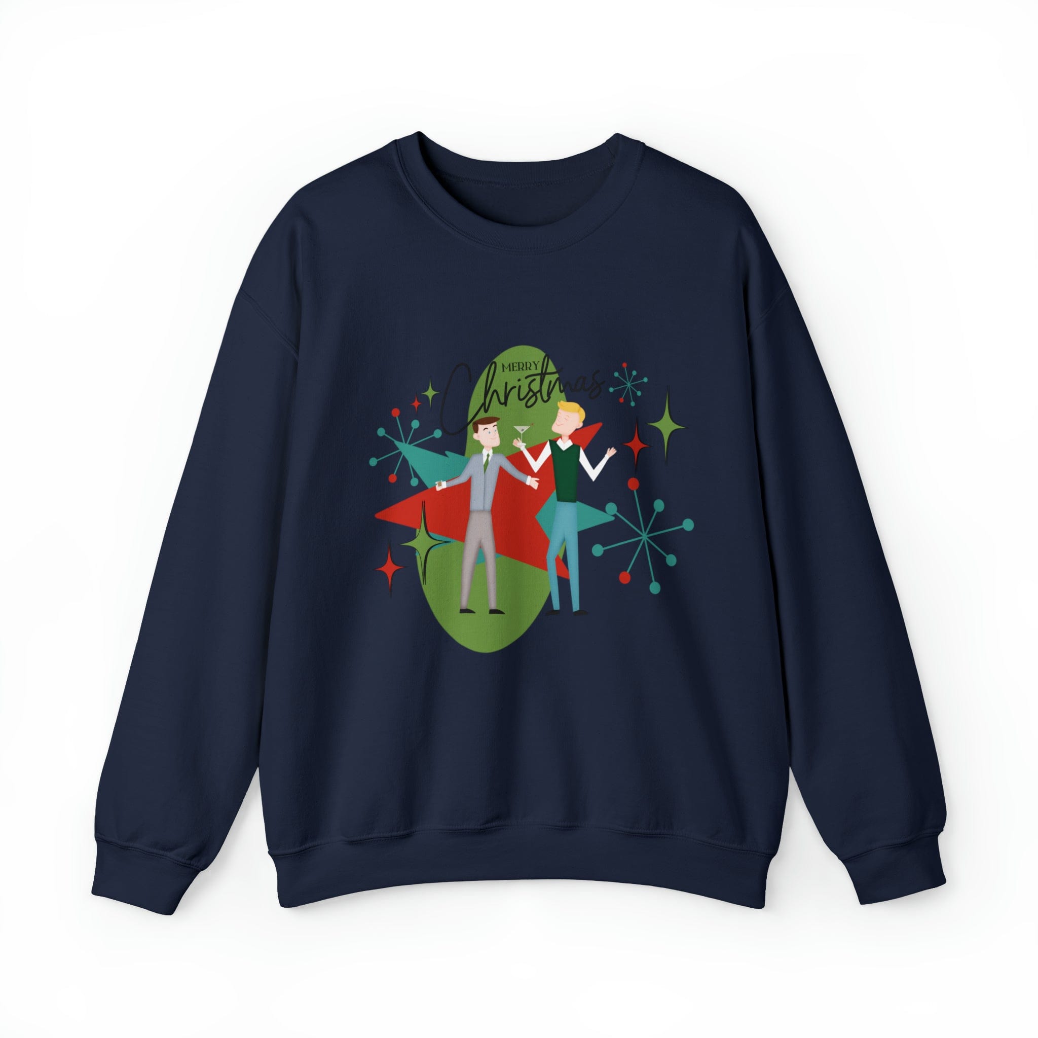Mid Century Modern Men Couples Sweatshirt, Gay Couple, Retro Holiday Heavy Blend™ Crewneck Sweatshirt Sweatshirt