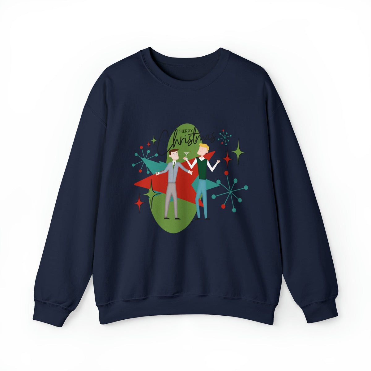 Mid Century Modern Men Couples Sweatshirt, Gay Couple, Retro Holiday Heavy Blend™ Crewneck Sweatshirt Sweatshirt