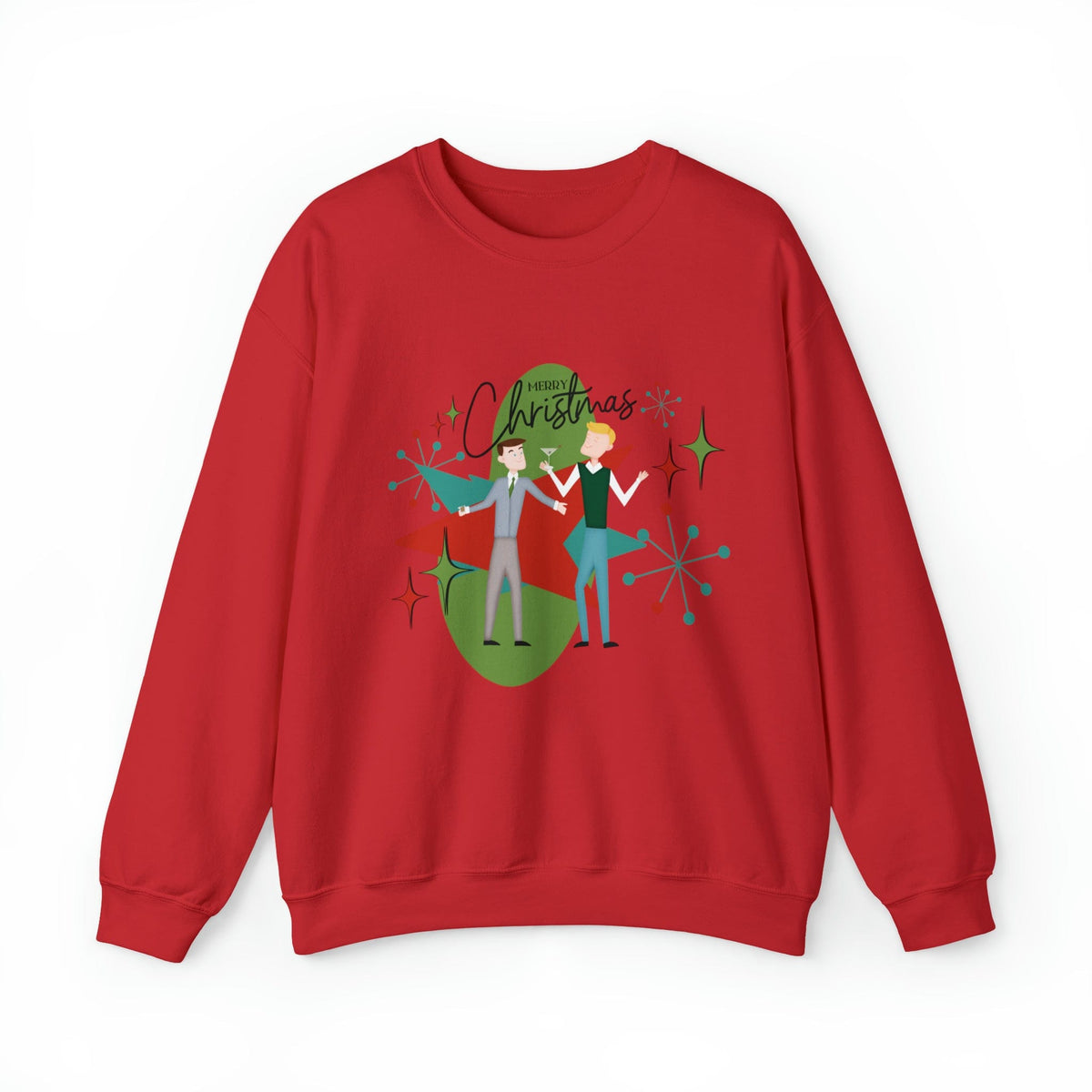 Mid Century Modern Men Couples Sweatshirt, Gay Couple, Retro Holiday Heavy Blend™ Crewneck Sweatshirt Sweatshirt