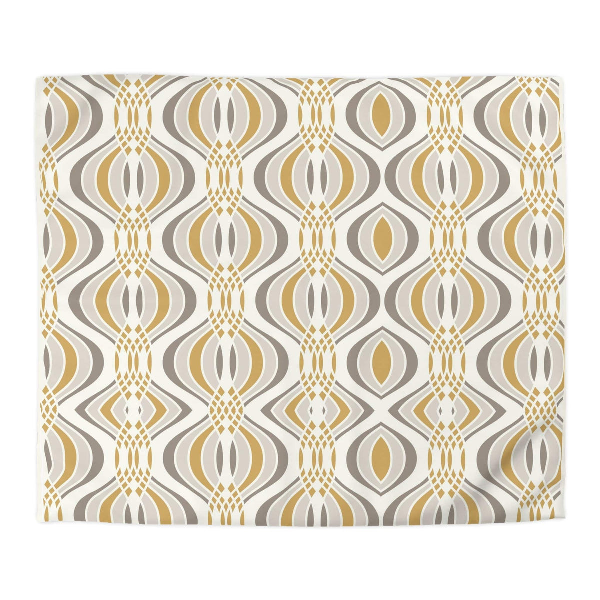 Mid Century Modern, Minamilst Retro Gold, Grayish Silver Geometric Mod King Size Microfiber Duvet Cover Home Decor