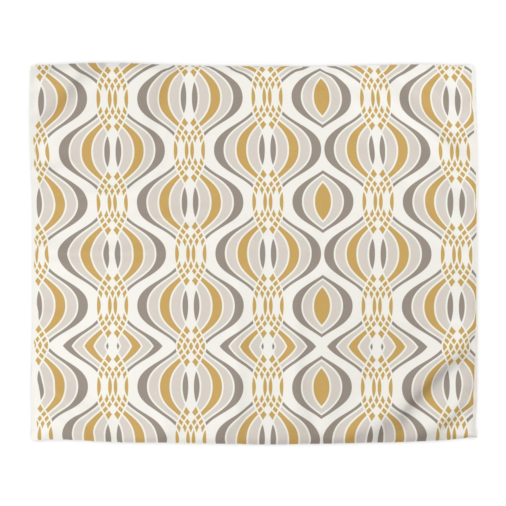 Mid Century Modern, Minamilst Retro Gold, Grayish Silver Geometric Mod King Size Microfiber Duvet Cover Home Decor