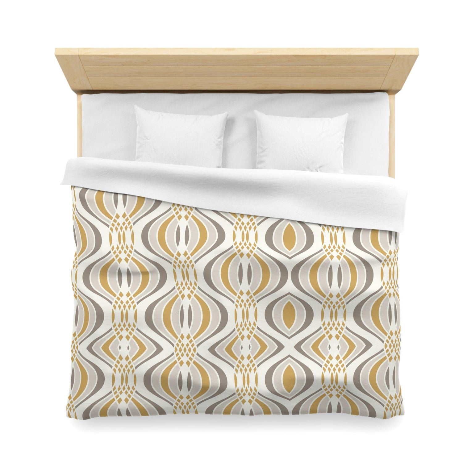 Mid Century Modern, Minamilst Retro Gold, Grayish Silver Geometric Mod King Size Microfiber Duvet Cover Home Decor