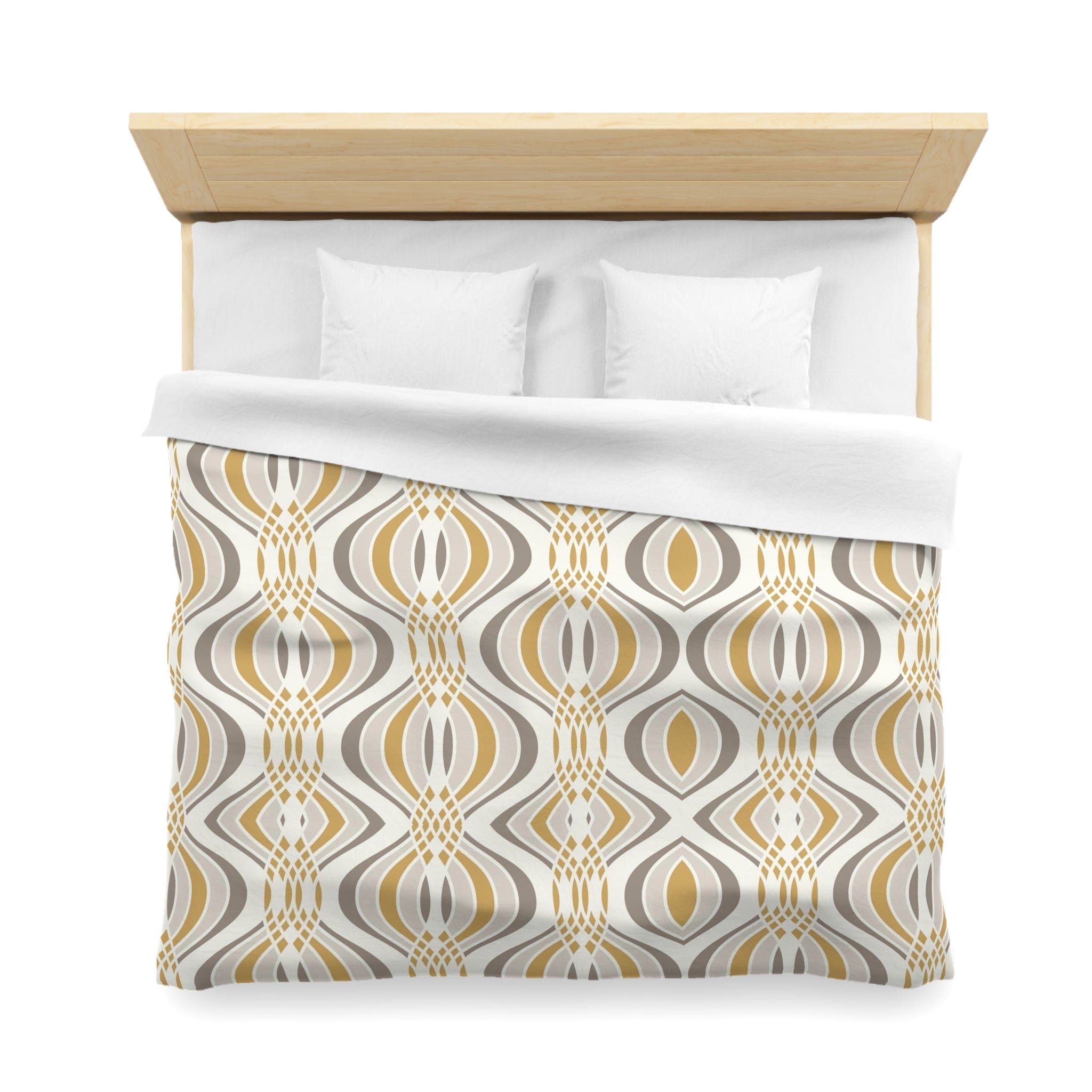 Mid Century Modern, Minamilst Retro Gold, Grayish Silver Geometric Mod King Size Microfiber Duvet Cover Home Decor