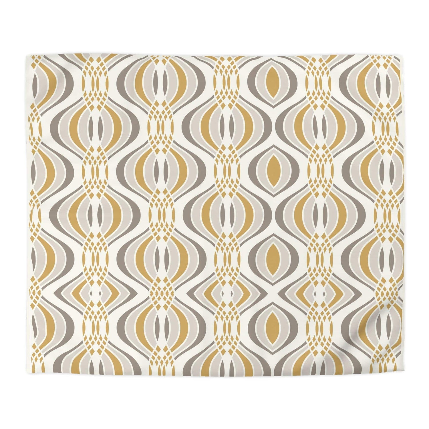 Mid Century Modern, Minamilst Retro Gold, Grayish Silver Geometric Mod King Size Microfiber Duvet Cover Home Decor