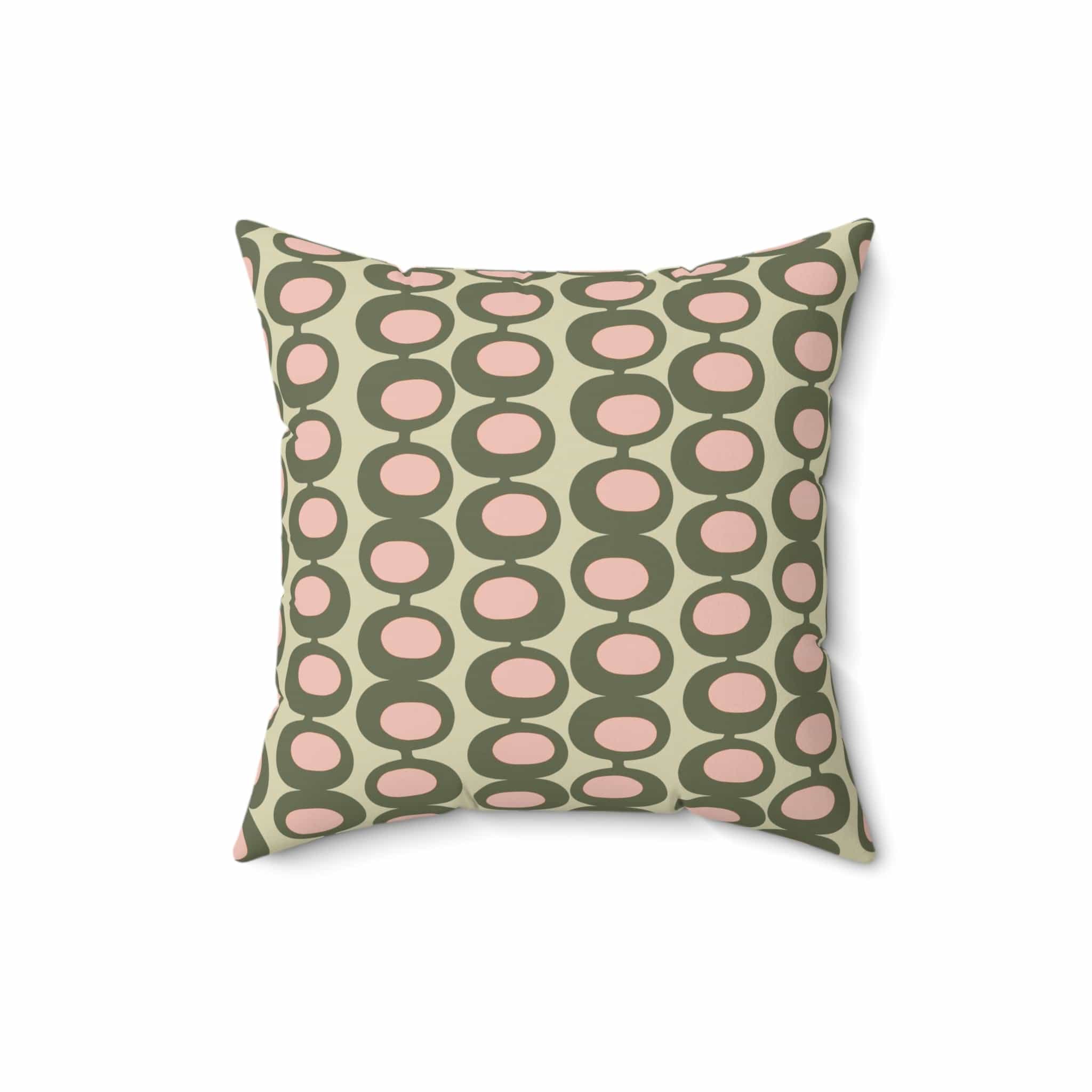 Mid Century Modern Olive Green, Pink, Martini Olive Vibes, Retro Square Pillow Home Decor