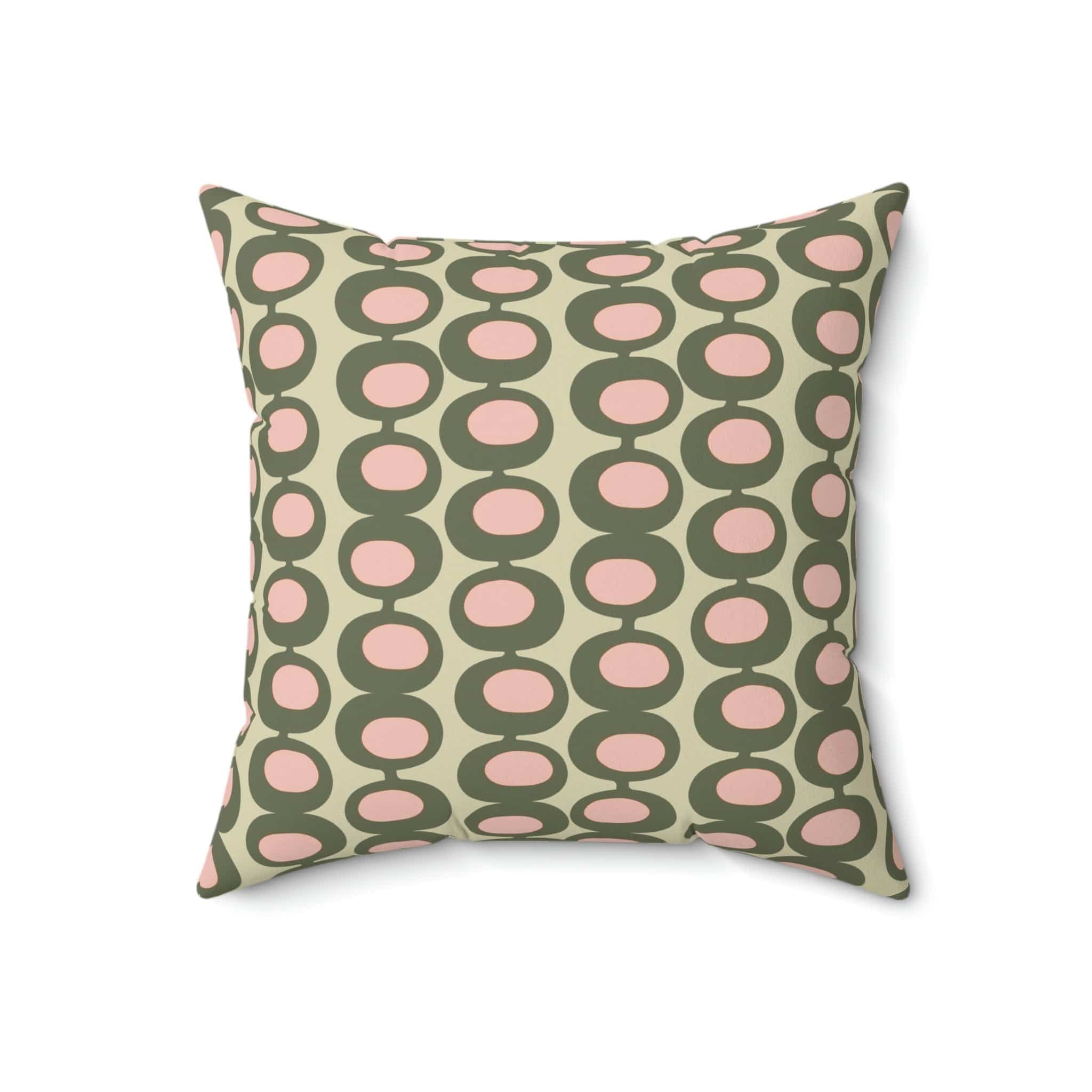 Mid Century Modern Olive Green, Pink, Martini Olive Vibes, Retro Square Pillow Home Decor