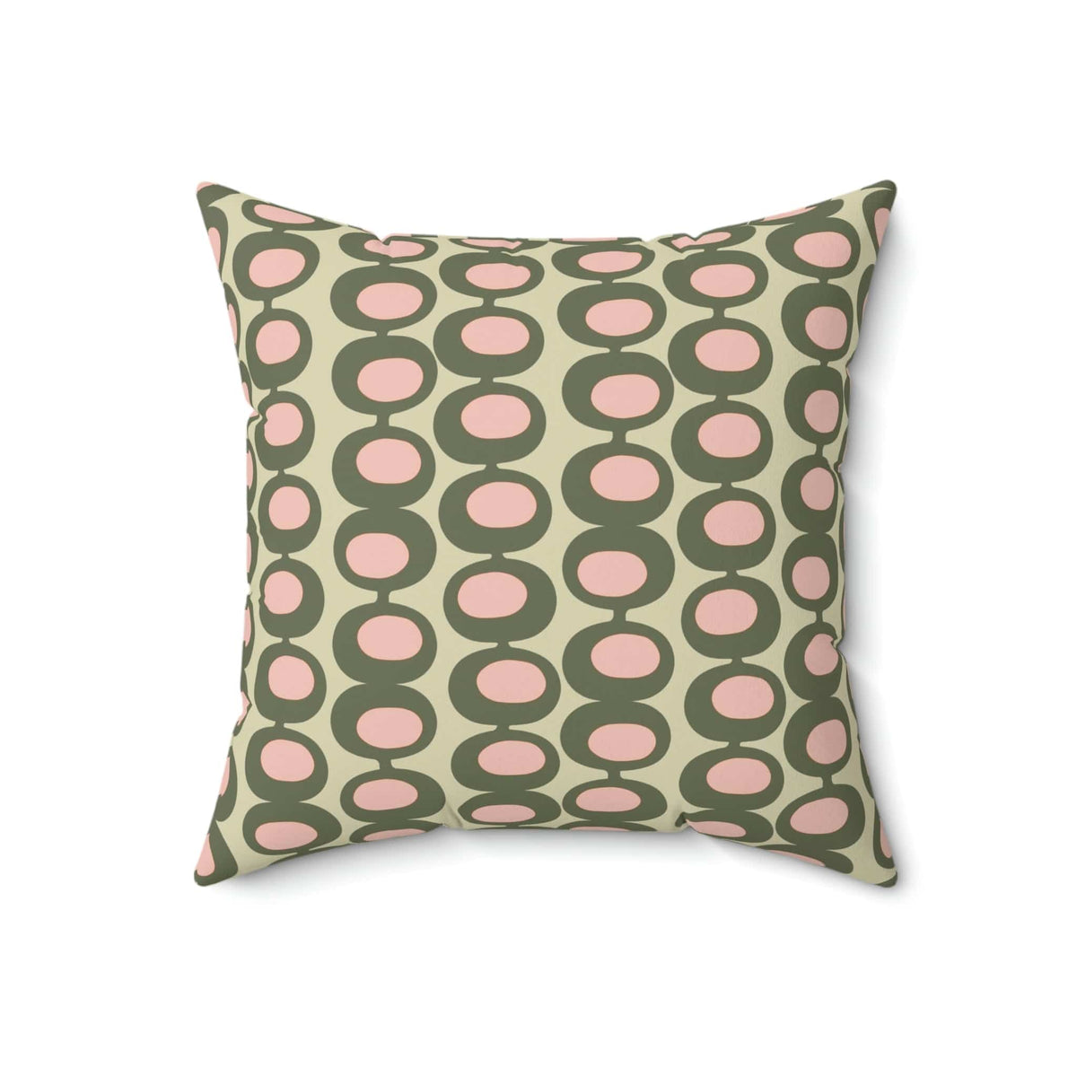 Mid Century Modern Olive Green, Pink, Martini Olive Vibes, Retro Square Pillow Home Decor
