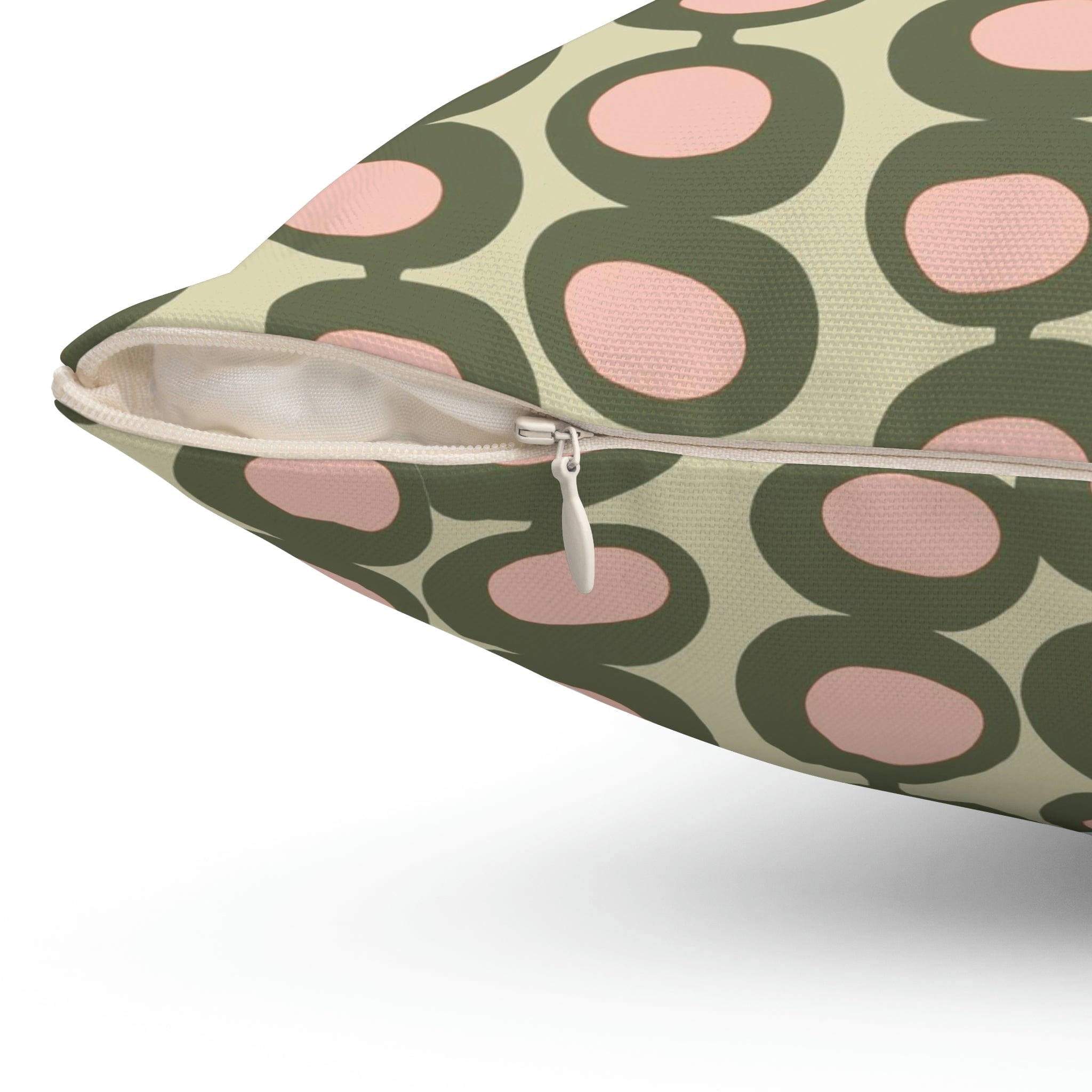 Mid Century Modern Olive Green, Pink, Martini Olive Vibes, Retro Square Pillow Home Decor