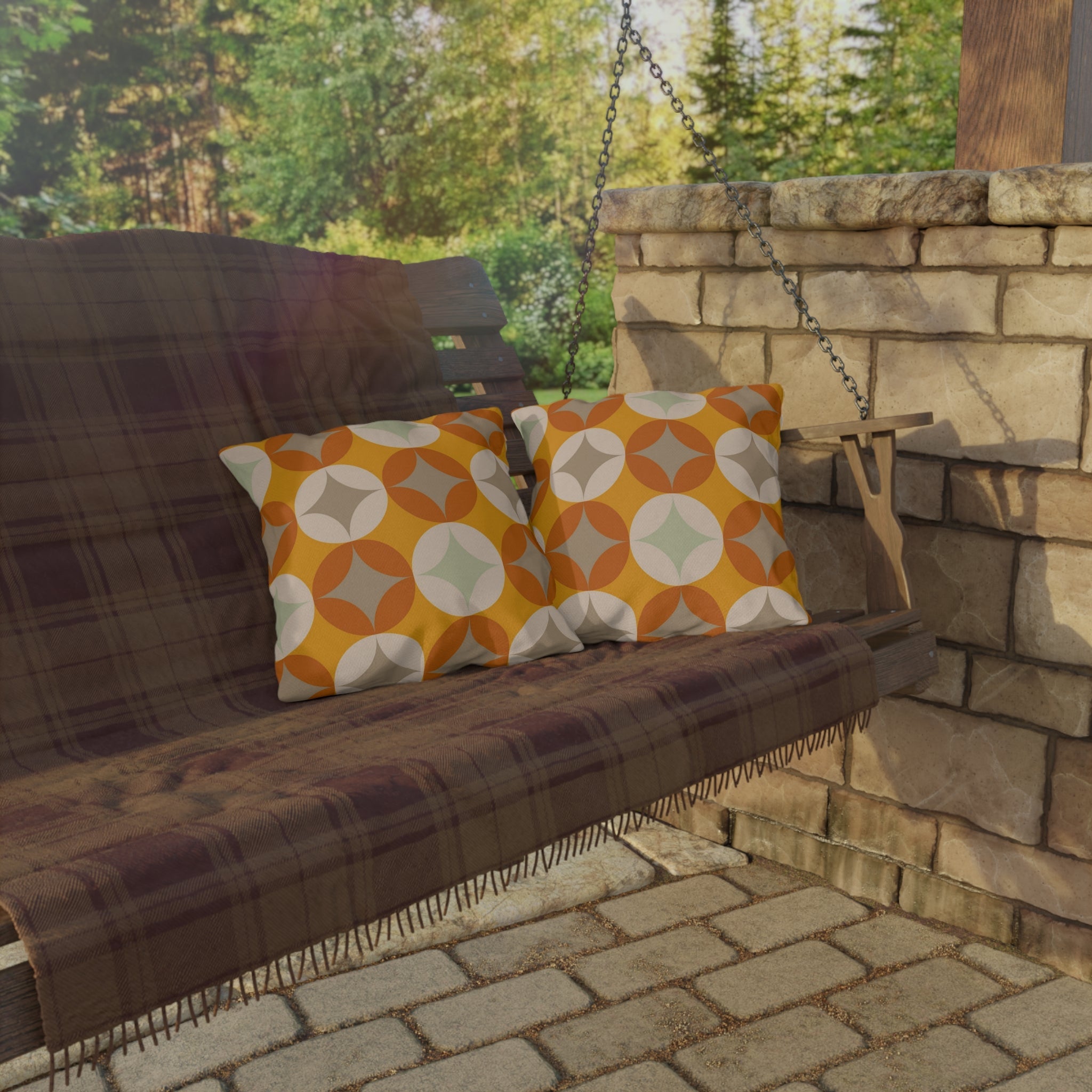 Mid Century Modern Outdoor Pillows, Mustard Yellow, Cream, Light Gray Starburst Pillow Home Decor