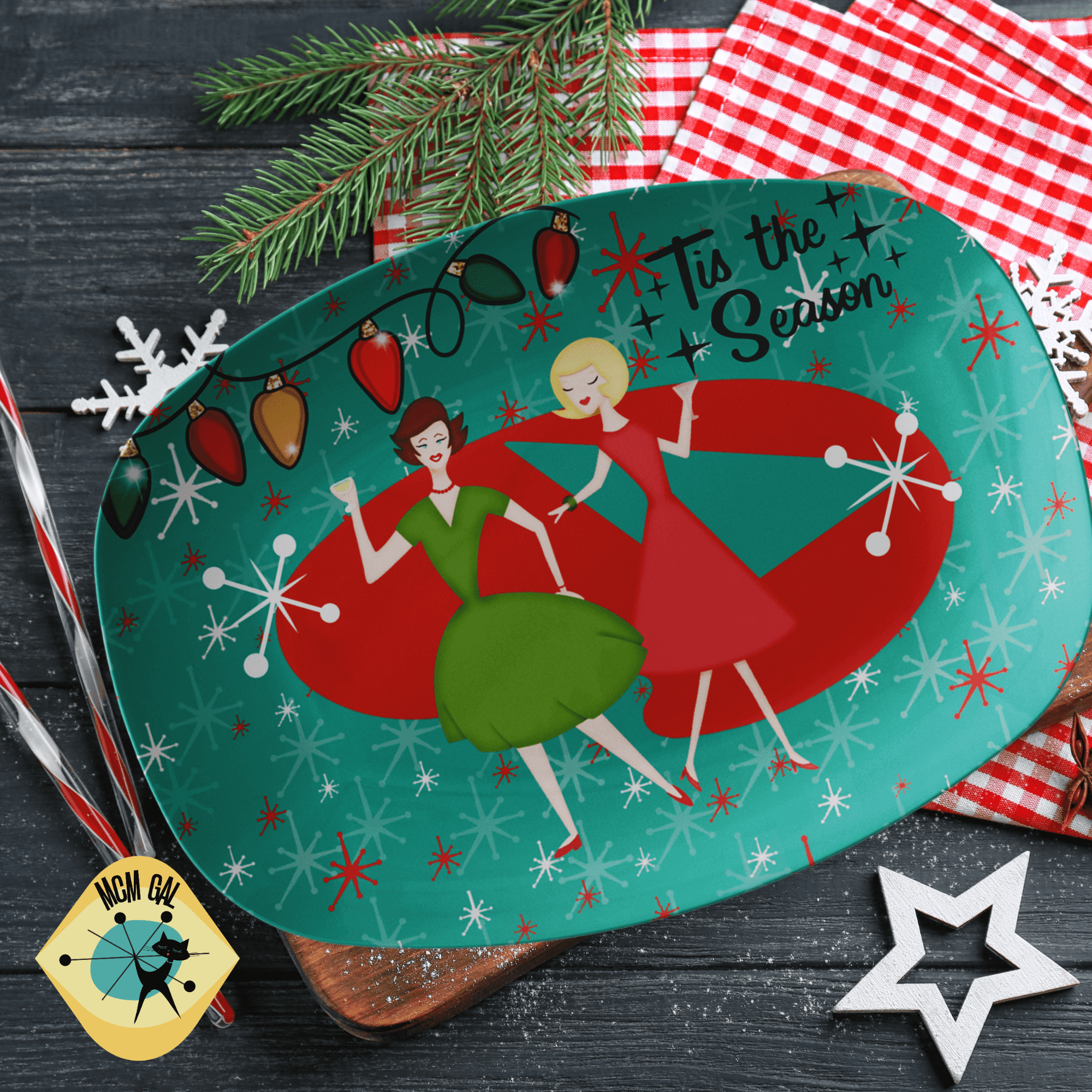 Mid Century Modern Party Platter Gift For Women Couples, Lesbian Christmas Gifts, Retro Party Kitchenware