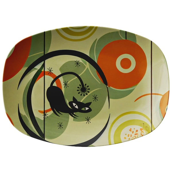 Mid Century Modern Party Platter, Mod Orange, Green, Atomic Kittie Kitchware