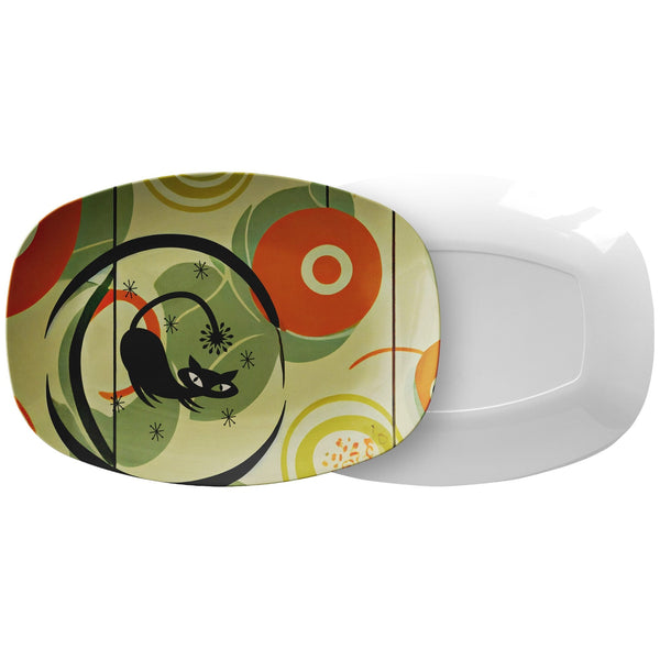 Mid Century Modern Party Platter, Mod Orange, Green, Atomic Kittie Kitchware