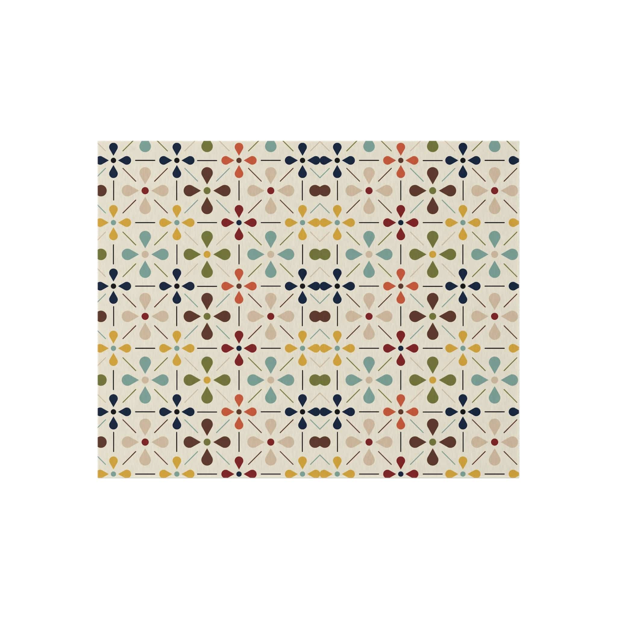 Mid Century Modern Scandinavian Flower, Mid Mod Retro Beige, Green, Aqua, Green, Orange, Indoor-Outdoor Rug Home Decor