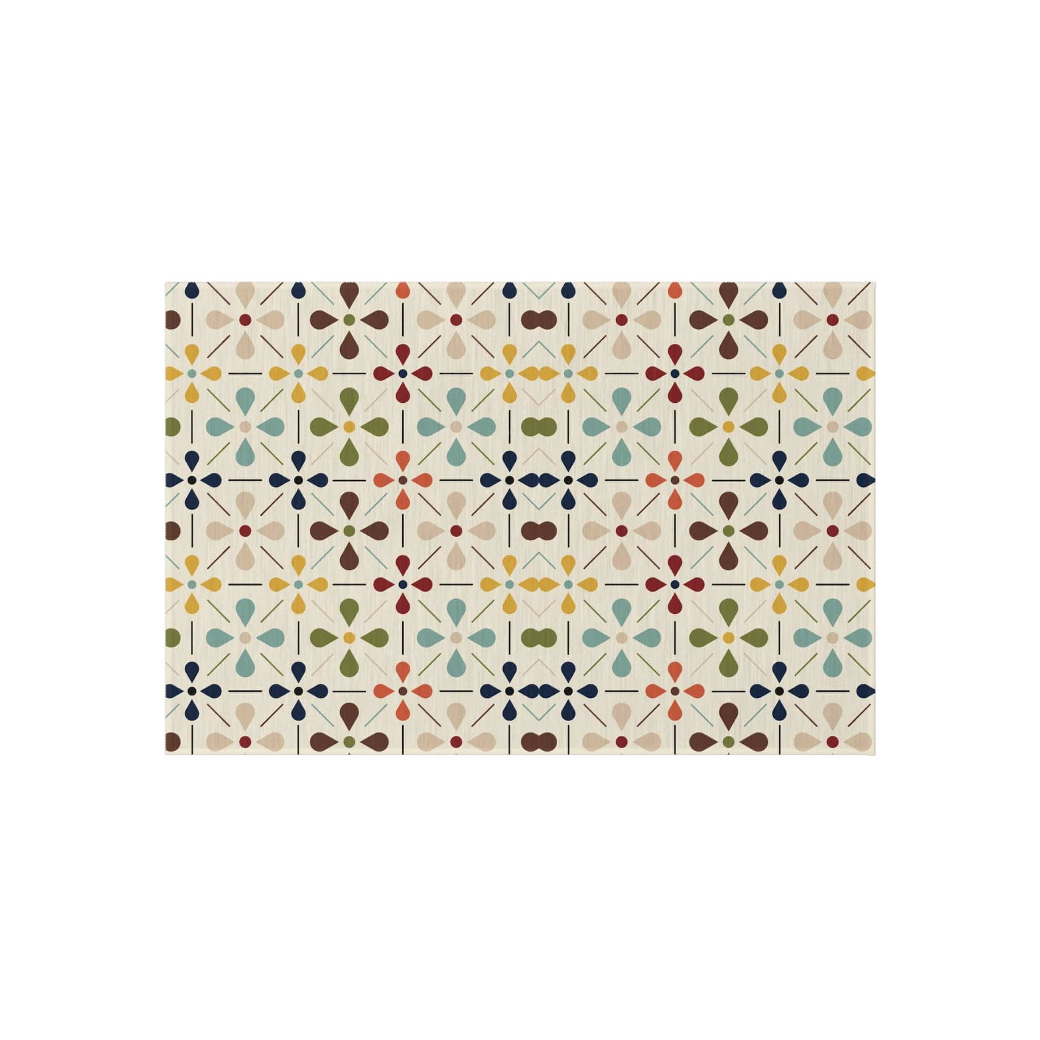 Mid Century Modern Scandinavian Flower, Mid Mod Retro Beige, Green, Aqua, Green, Orange, Indoor-Outdoor Rug Home Decor