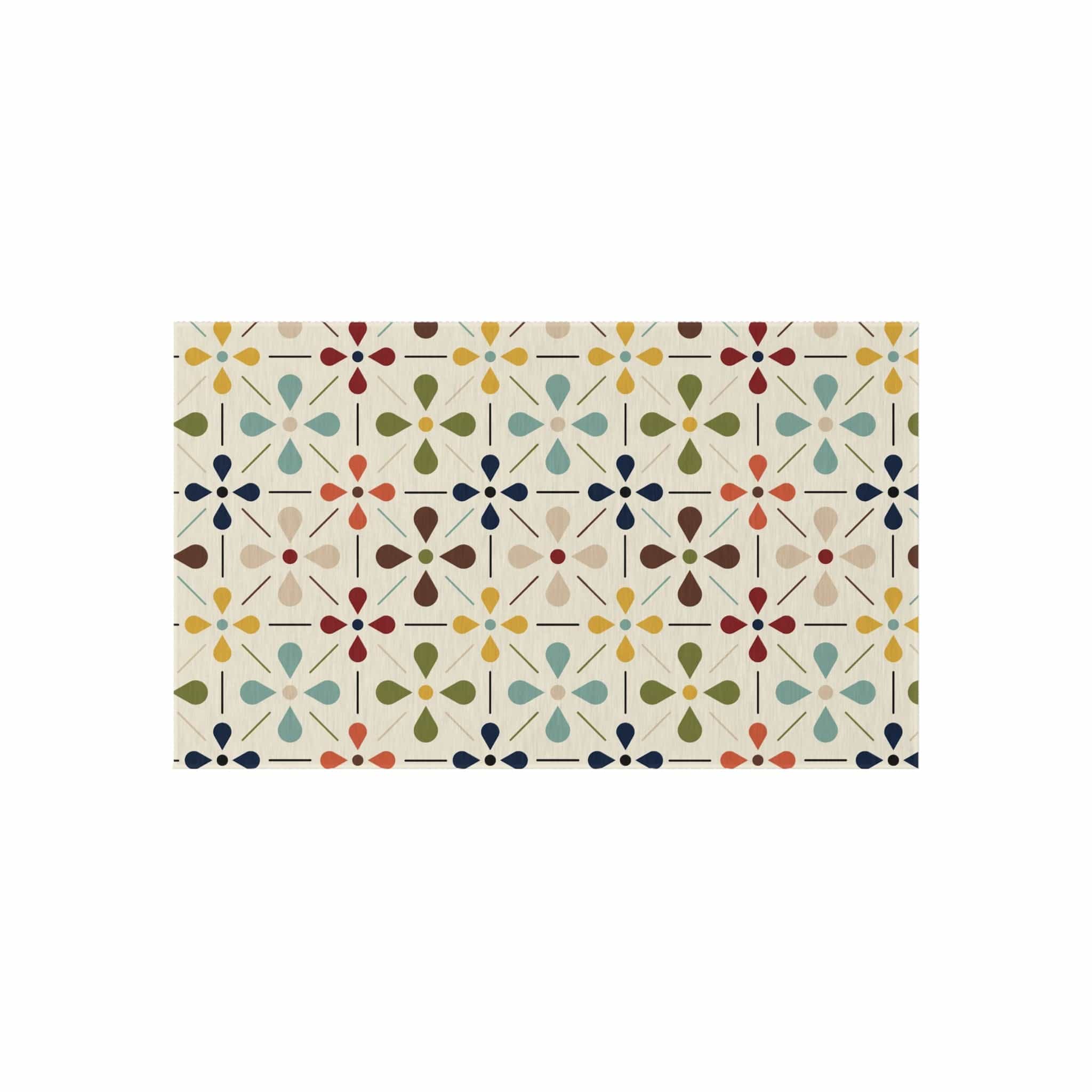 Mid Century Modern Scandinavian Flower, Mid Mod Retro Beige, Green, Aqua, Green, Orange, Indoor-Outdoor Rug Home Decor