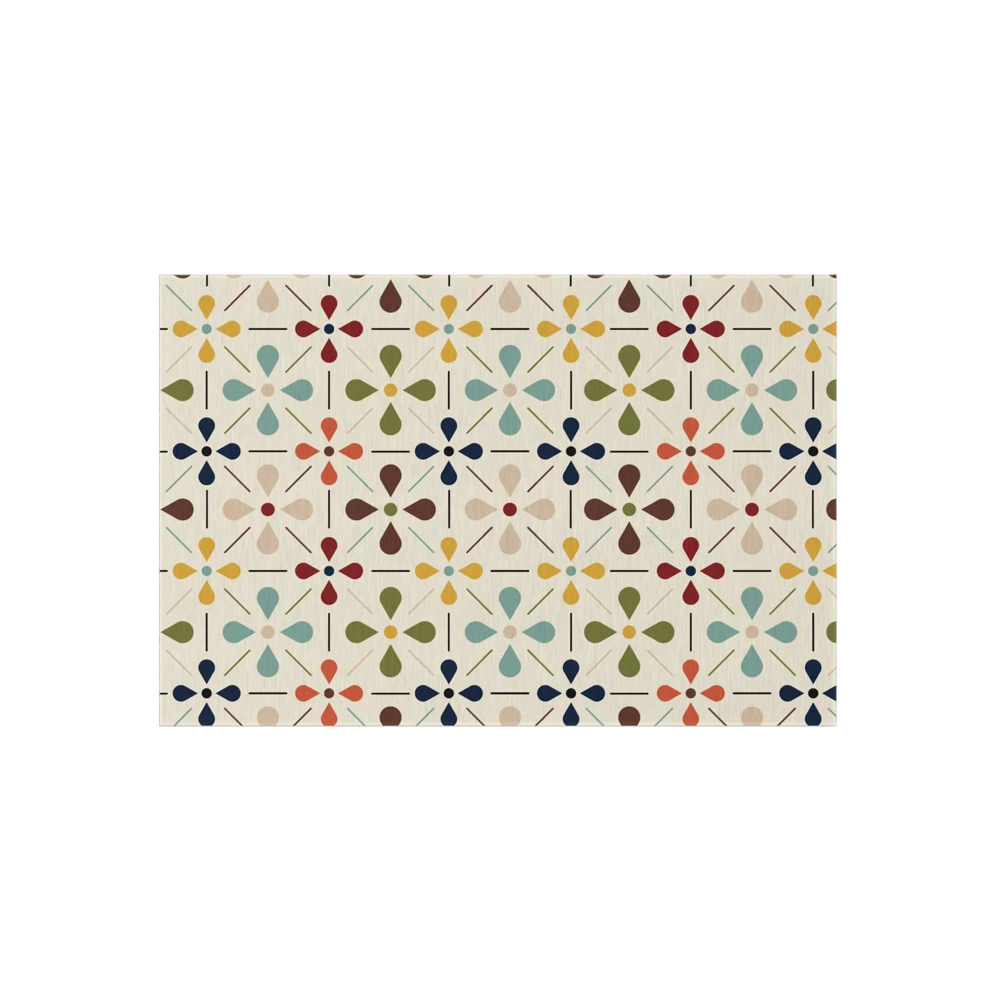 Mid Century Modern Scandinavian Flower, Mid Mod Retro Beige, Green, Aqua, Green, Orange, Indoor-Outdoor Rug Home Decor
