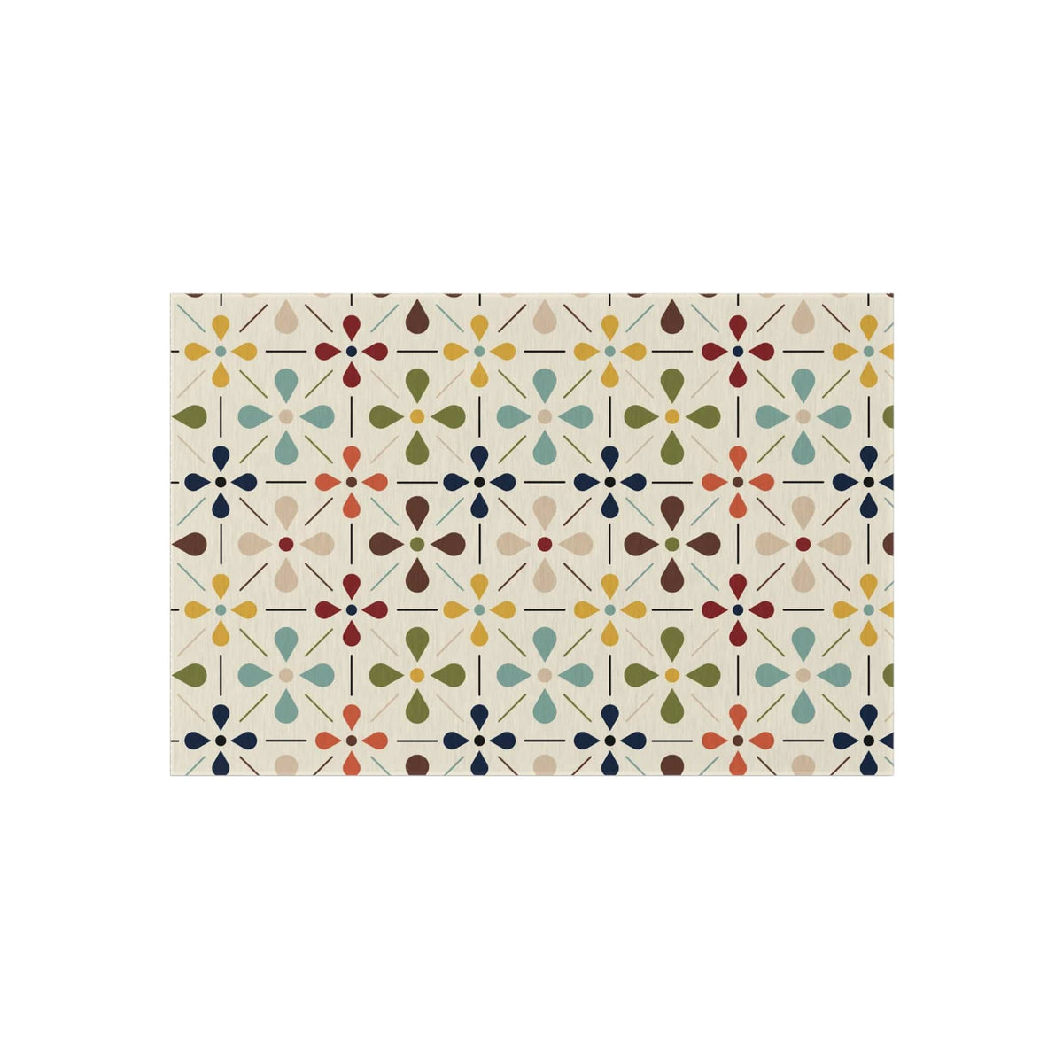 Mid Century Modern Scandinavian Flower, Mid Mod Retro Beige, Green, Aqua, Green, Orange, Indoor-Outdoor Rug Home Decor