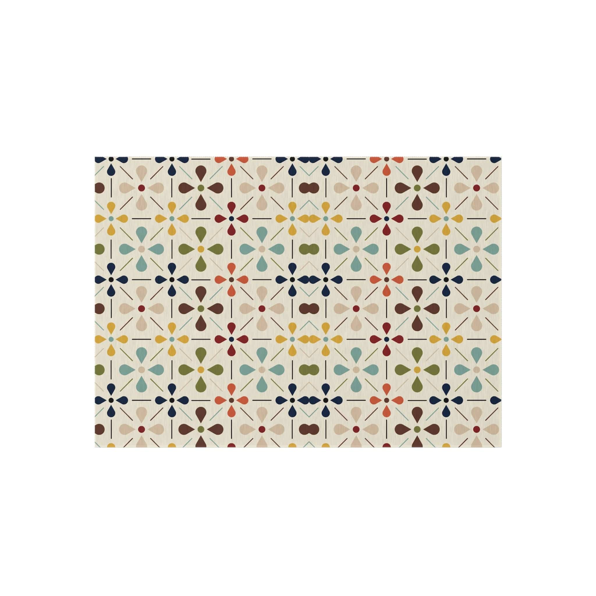 Mid Century Modern Scandinavian Flower, Mid Mod Retro Beige, Green, Aqua, Green, Orange, Indoor-Outdoor Rug Home Decor