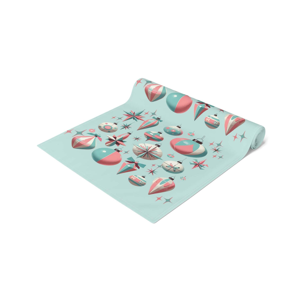 Mid Century Modern Shiny Brite Aqua Blue, Pink, Kitschy 50's Ornament MCM Gal Table Runner Home Decor