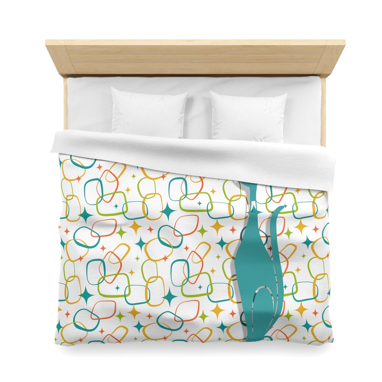 Mid Century Modern, Simple Modernist Atomic Cat, Geometric Retro MCM Microfiber Duvet Cover Home Decor