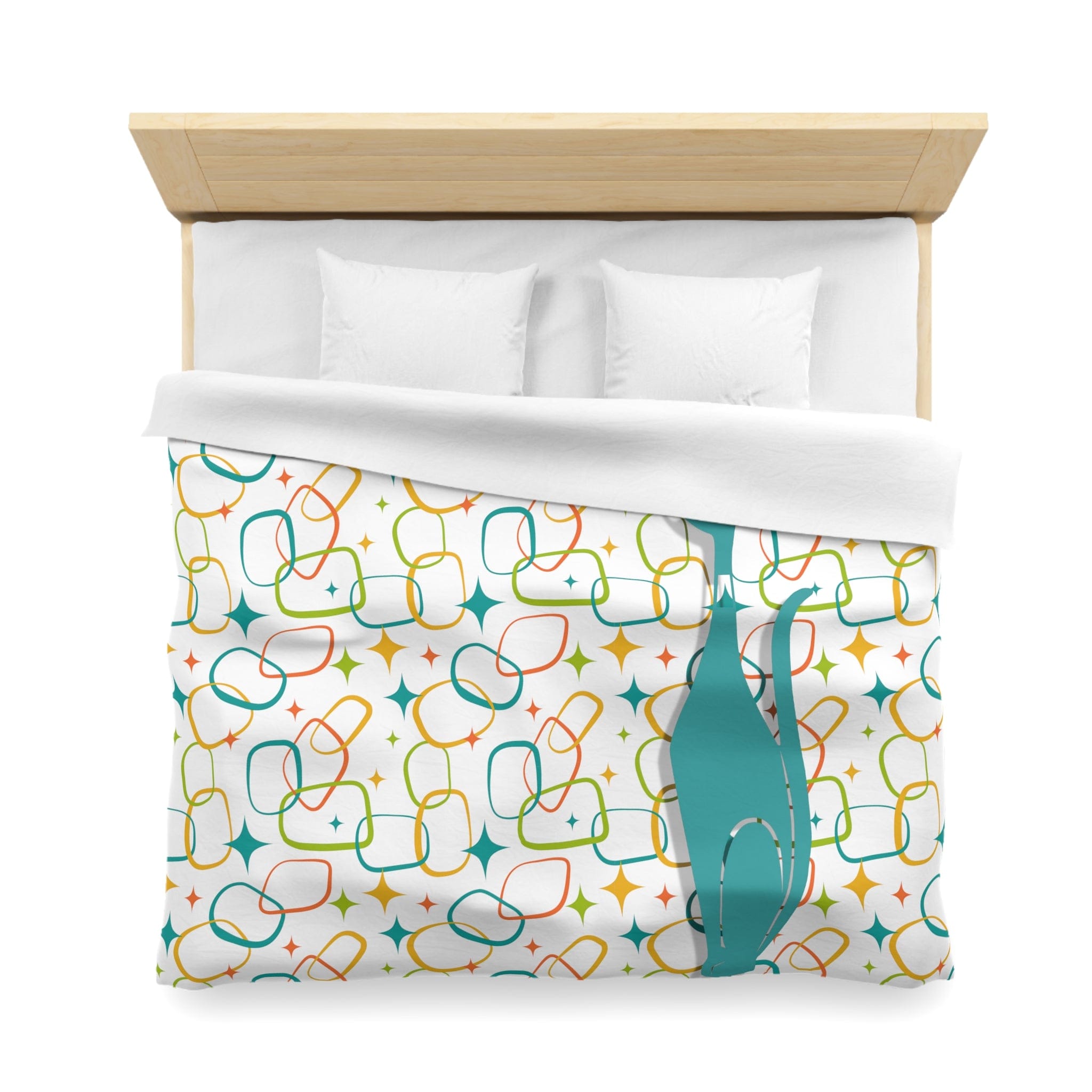 Mid Century Modern, Simple Modernist Atomic Cat, Geometric Retro MCM Microfiber Duvet Cover Home Decor