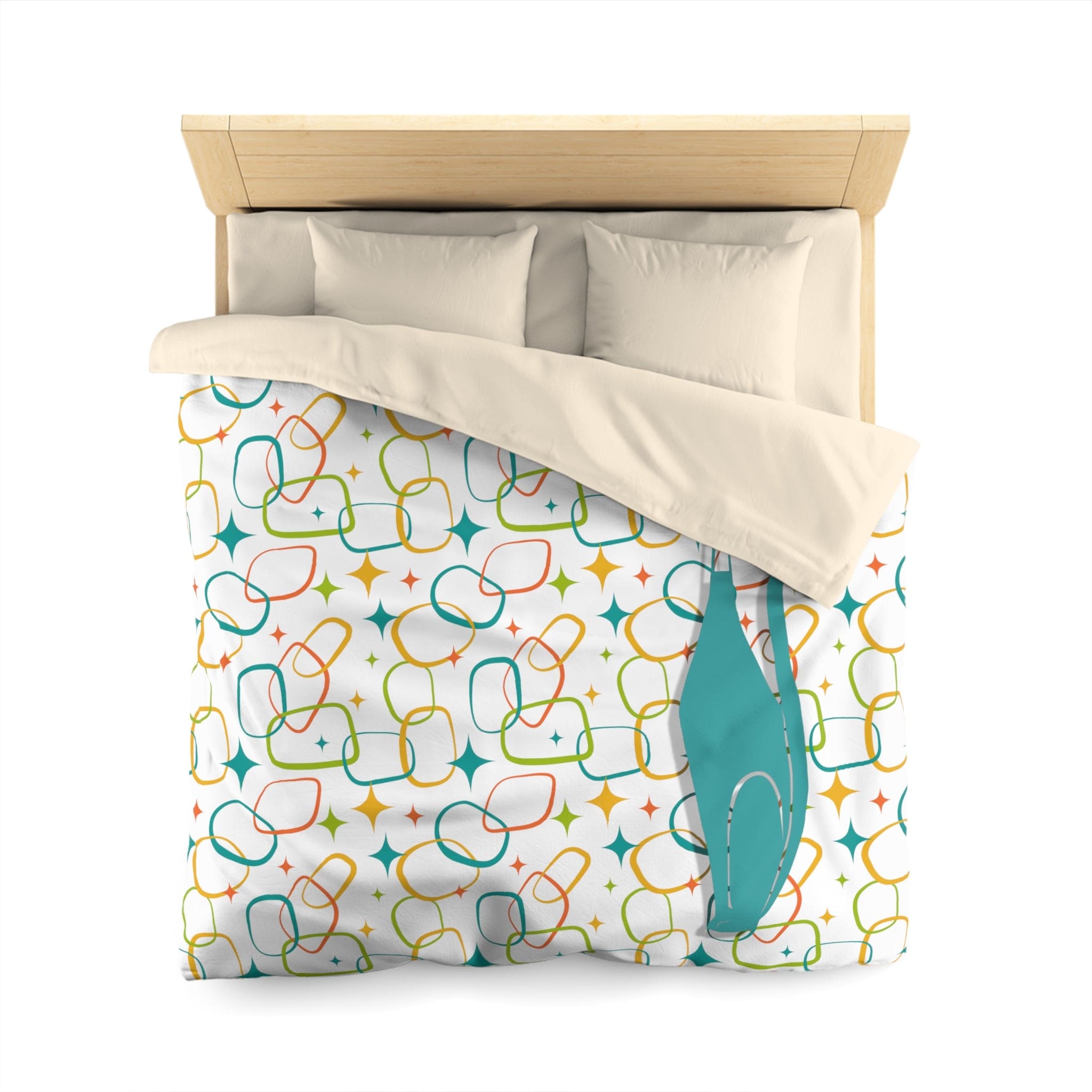 Mid Century Modern, Simple Modernist Atomic Cat, Geometric Retro MCM Microfiber Duvet Cover Home Decor