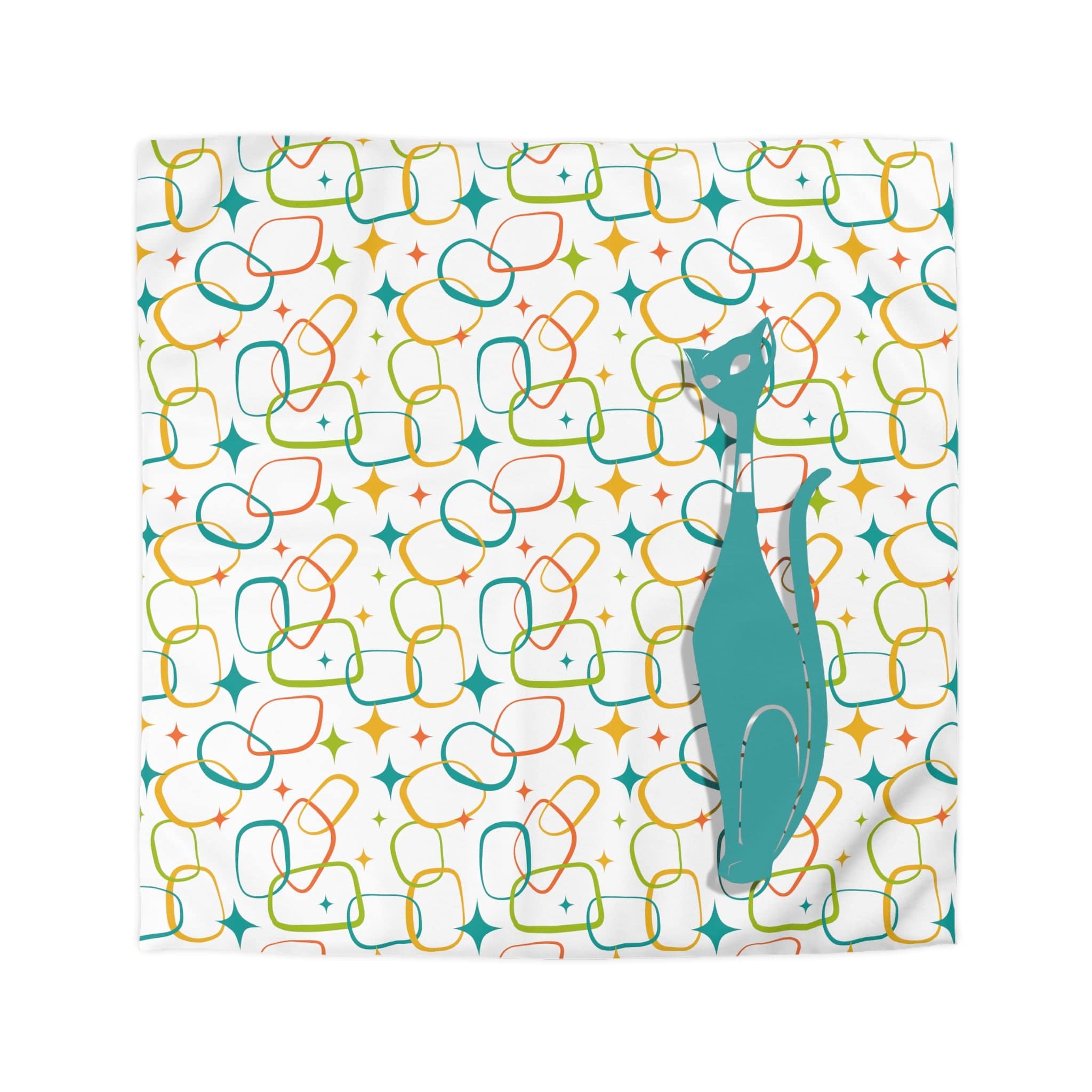 Mid Century Modern, Simple Modernist Atomic Cat, Geometric Retro MCM Microfiber Duvet Cover Home Decor