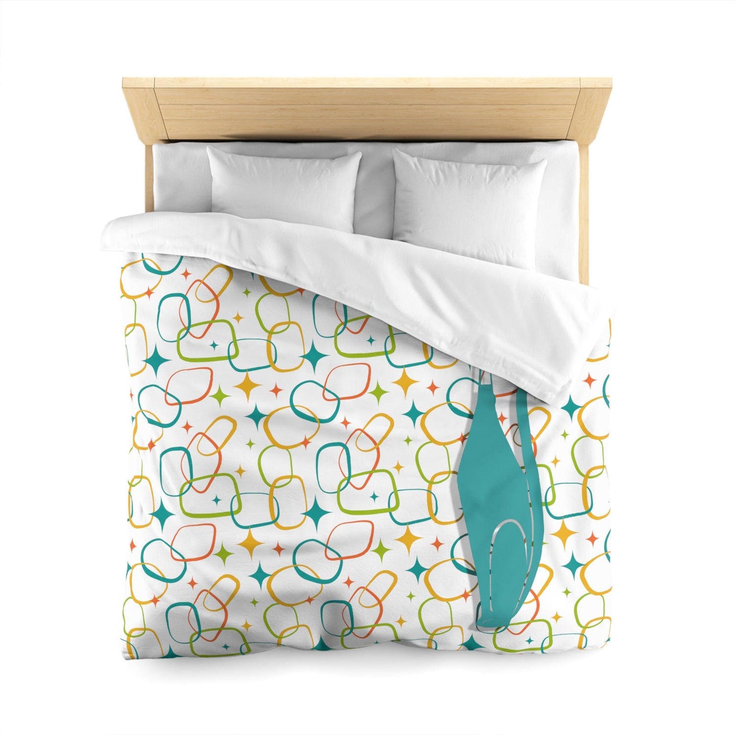 Mid Century Modern, Simple Modernist Atomic Cat, Geometric Retro MCM Microfiber Duvet Cover Home Decor