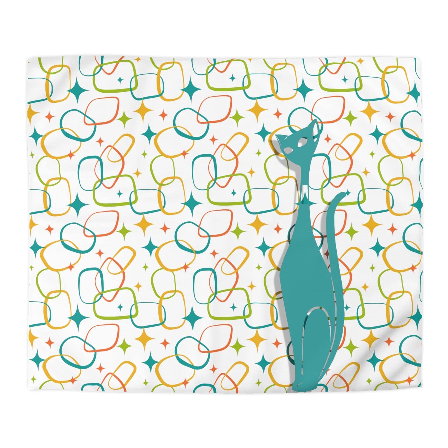 Mid Century Modern, Simple Modernist Atomic Cat, Geometric Retro MCM Microfiber Duvet Cover Home Decor