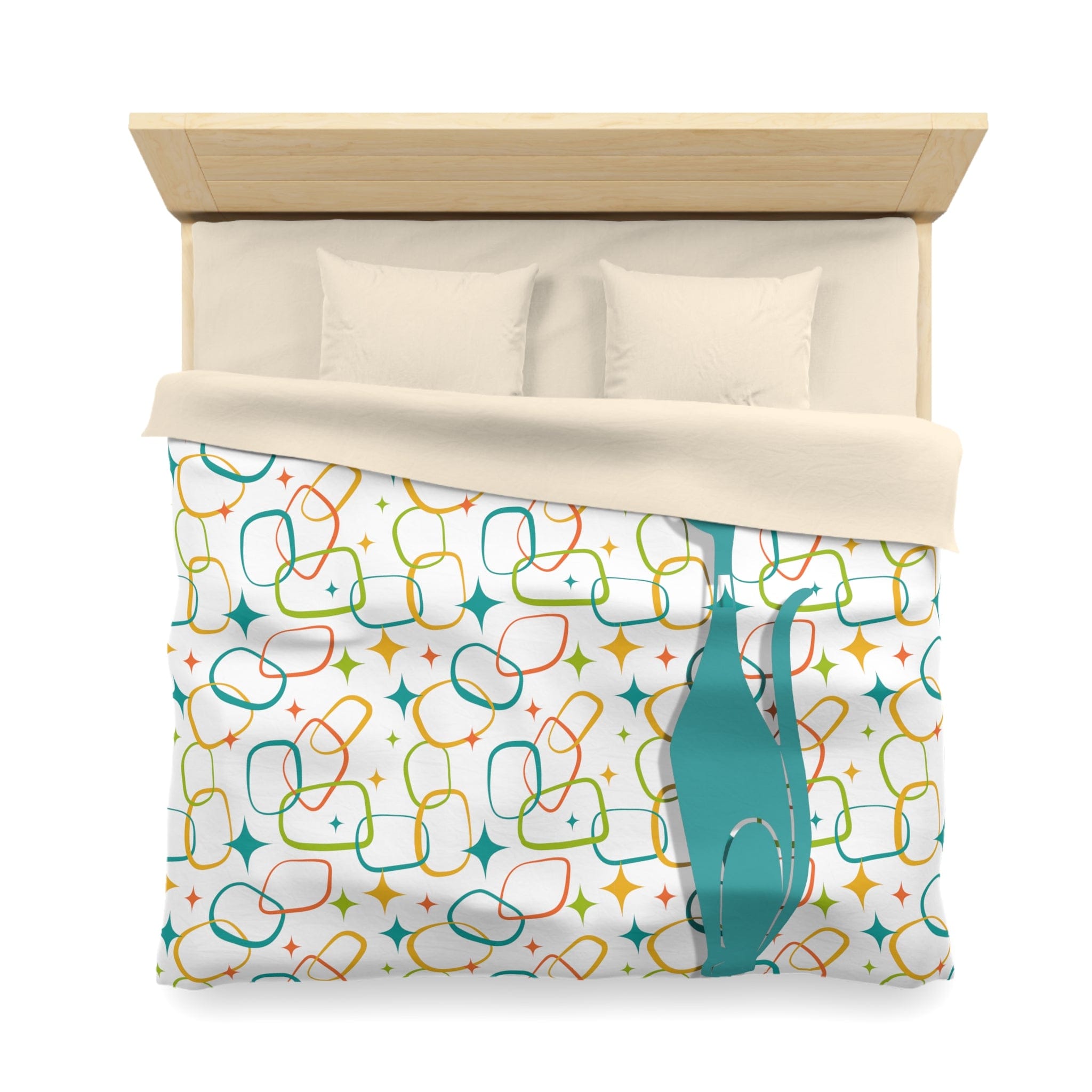 Mid Century Modern, Simple Modernist Atomic Cat, Geometric Retro MCM Microfiber Duvet Cover Home Decor