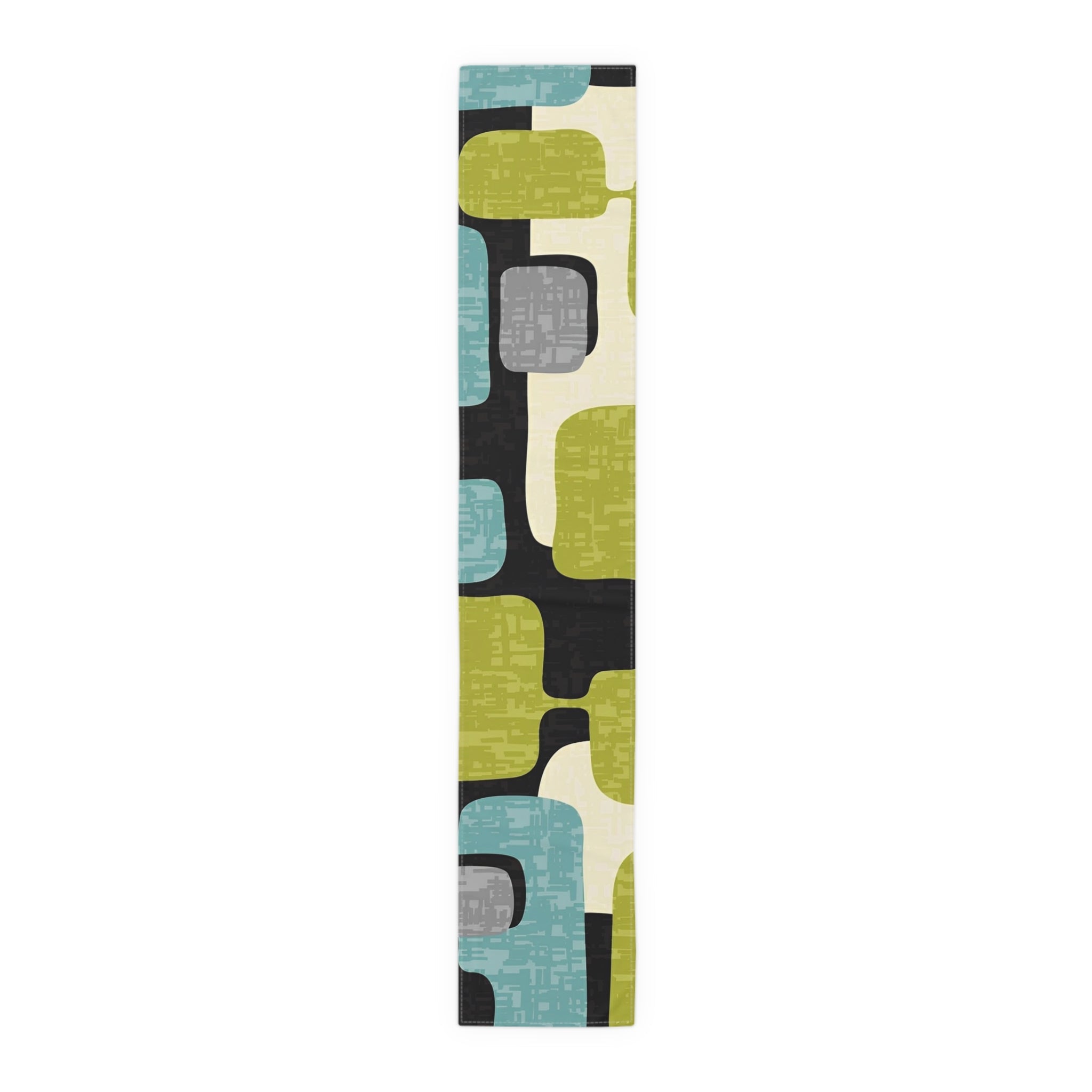 Mid Century Modern Table Runner, Geo Pattern, Black, Gray, Green Aqua Mod Table Setting Home Decor