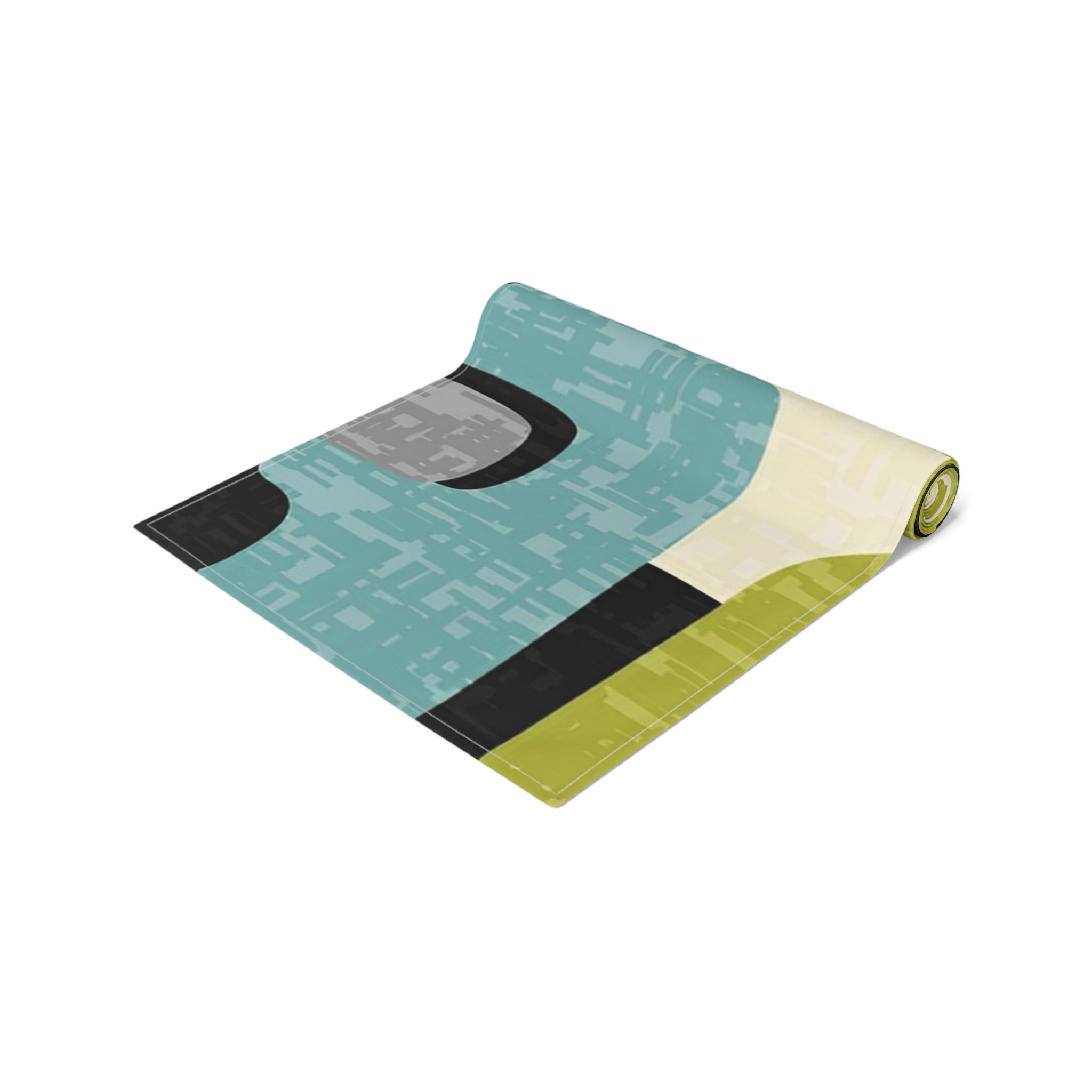 Mid Century Modern Table Runner, Geo Pattern, Black, Gray, Green Aqua Mod Table Setting Home Decor