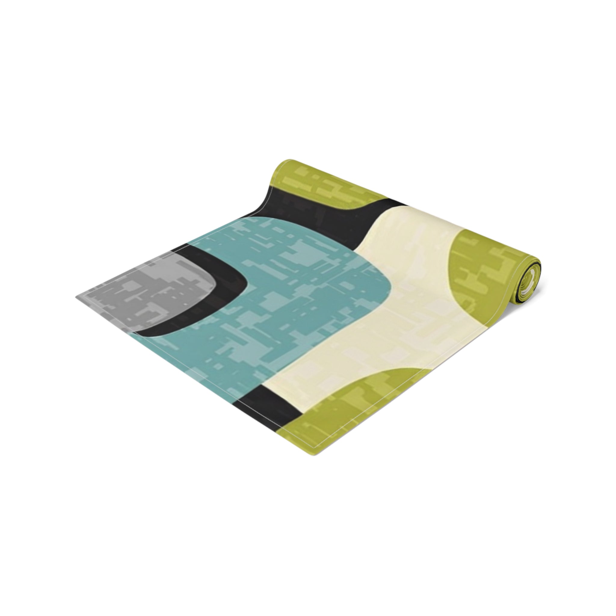 Mid Century Modern Table Runner, Geo Pattern, Black, Gray, Green Aqua Mod Table Setting Home Decor