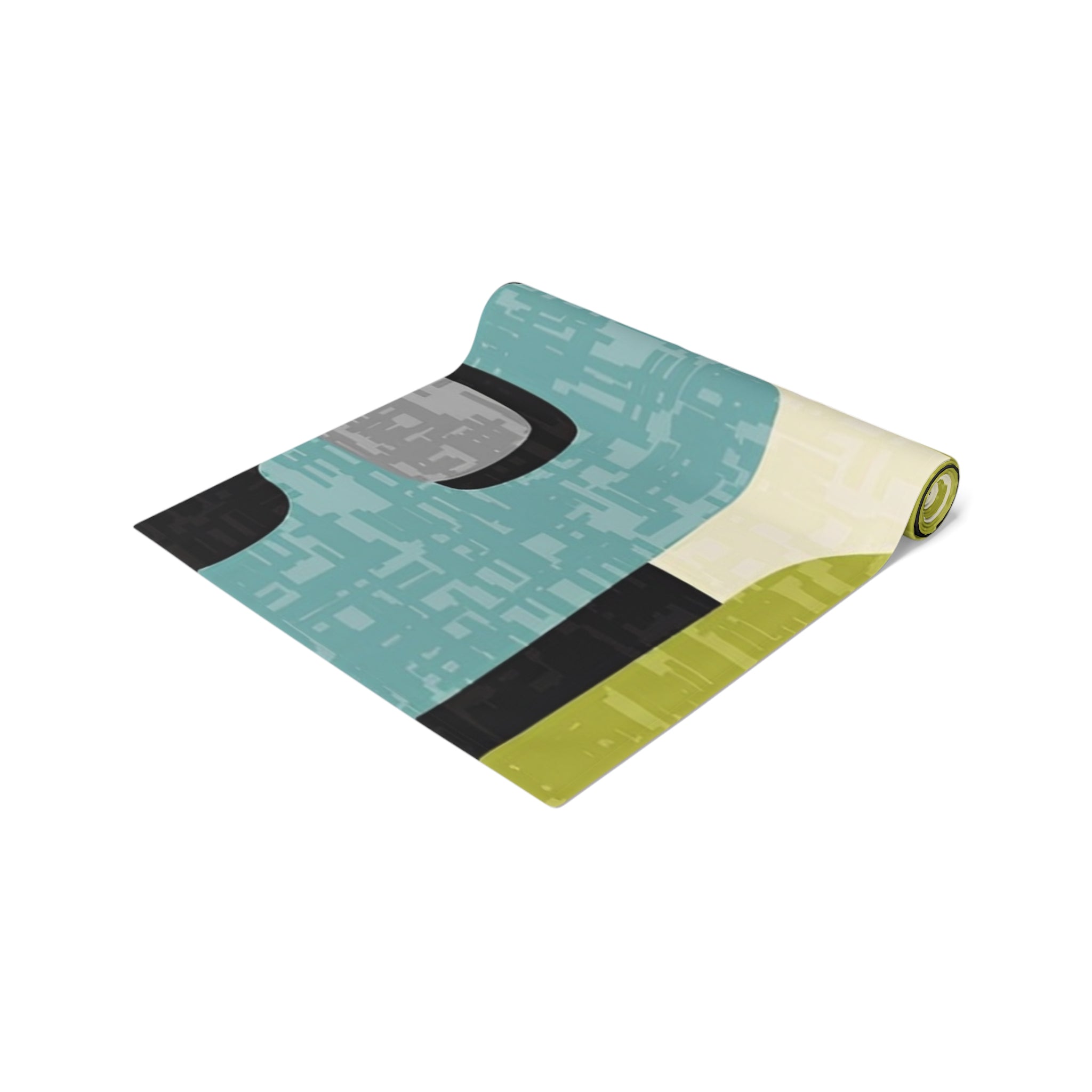 Mid Century Modern Table Runner, Geo Pattern, Black, Gray, Green Aqua Mod Table Setting Home Decor