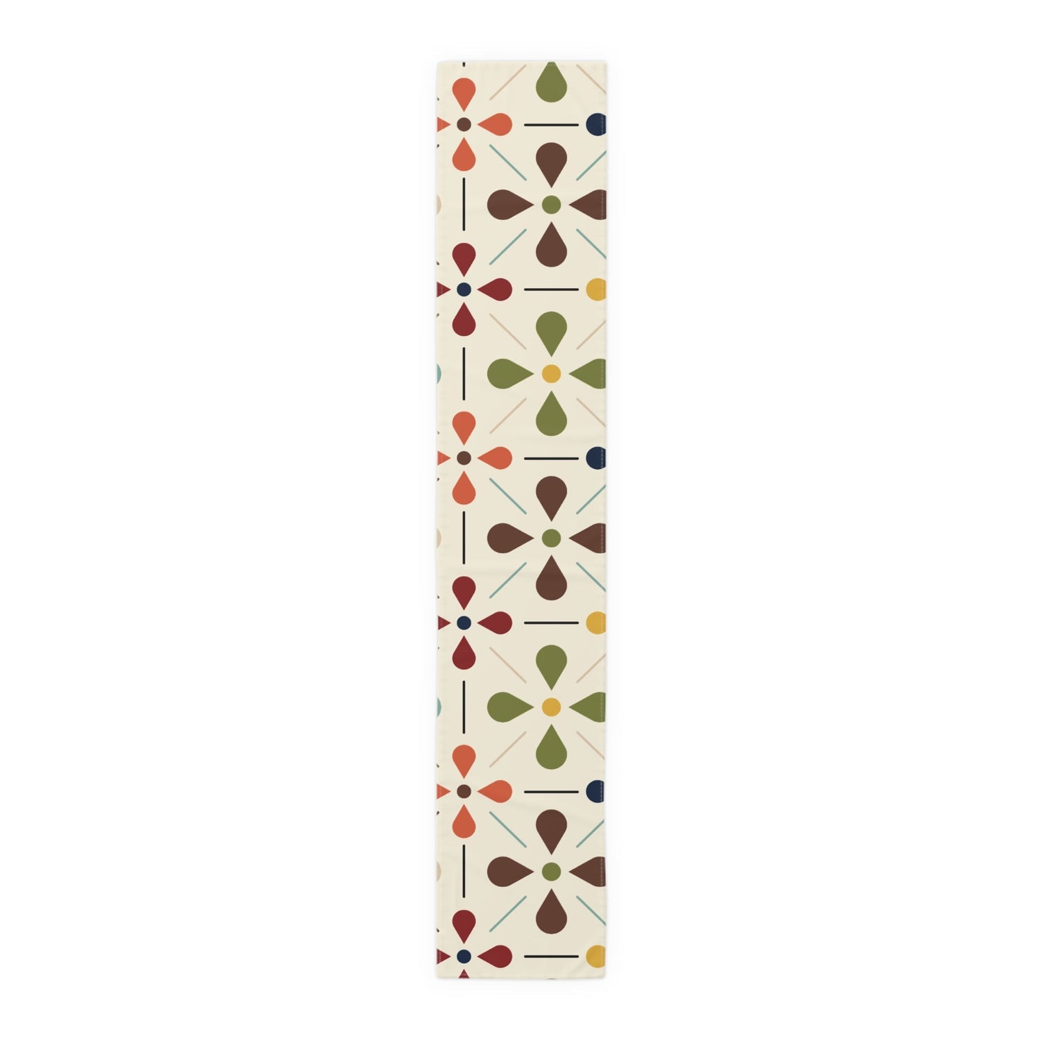 Mid Century Modern Table Runner, Scandinavian Flower, Modern Danish, Beige, Yellow, Green, Orange, Brown, Aqua, MCM Designs Home Decor