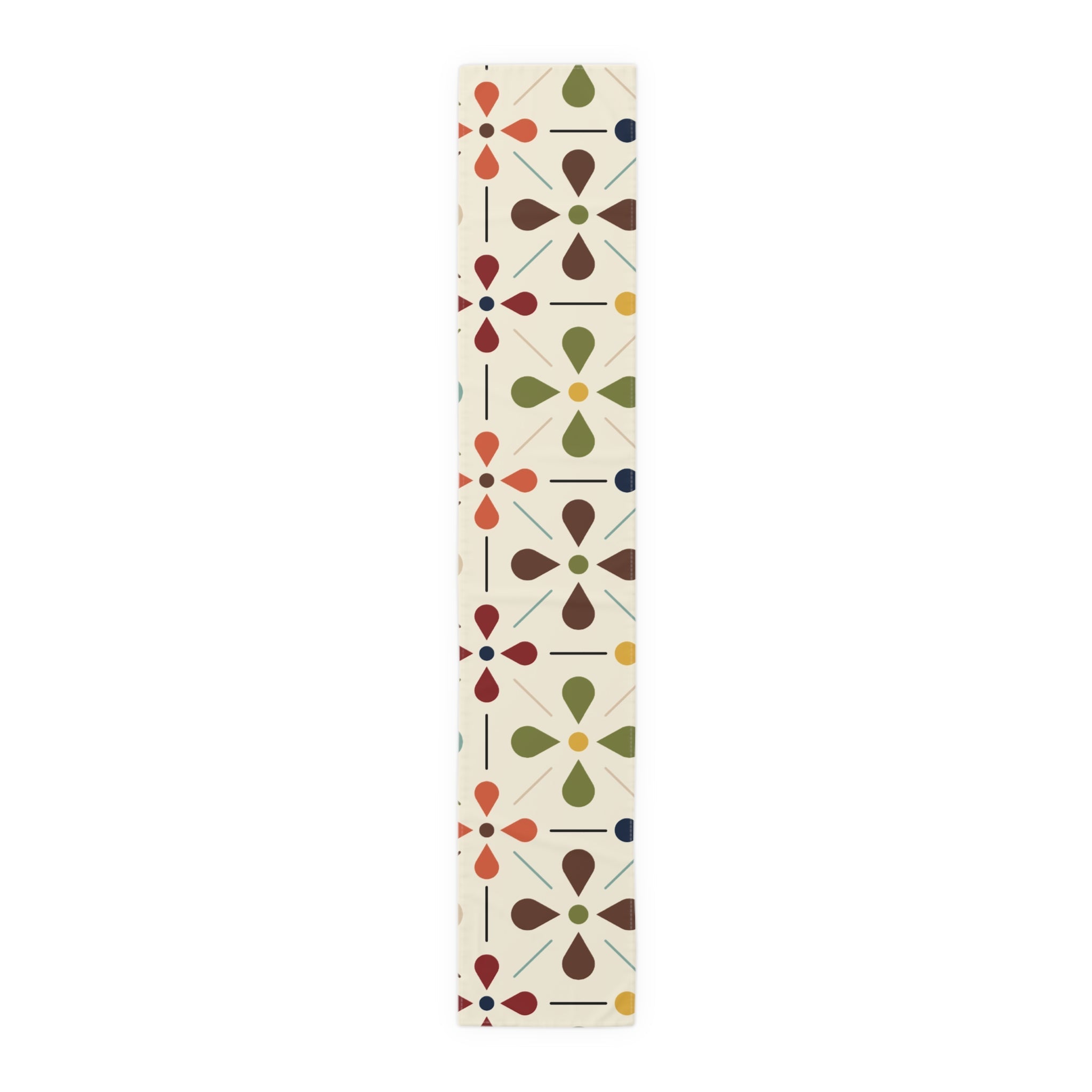 Mid Century Modern Table Runner, Scandinavian Flower, Modern Danish, Beige, Yellow, Green, Orange, Brown, Aqua, MCM Designs Home Decor