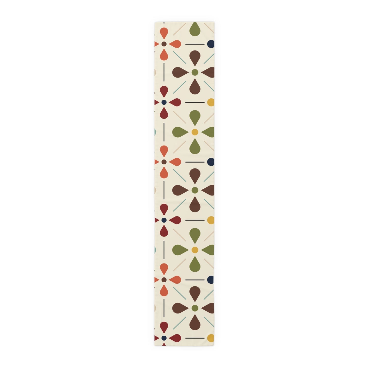 Mid Century Modern Table Runner, Scandinavian Flower, Modern Danish, Beige, Yellow, Green, Orange, Brown, Aqua, MCM Designs Home Decor