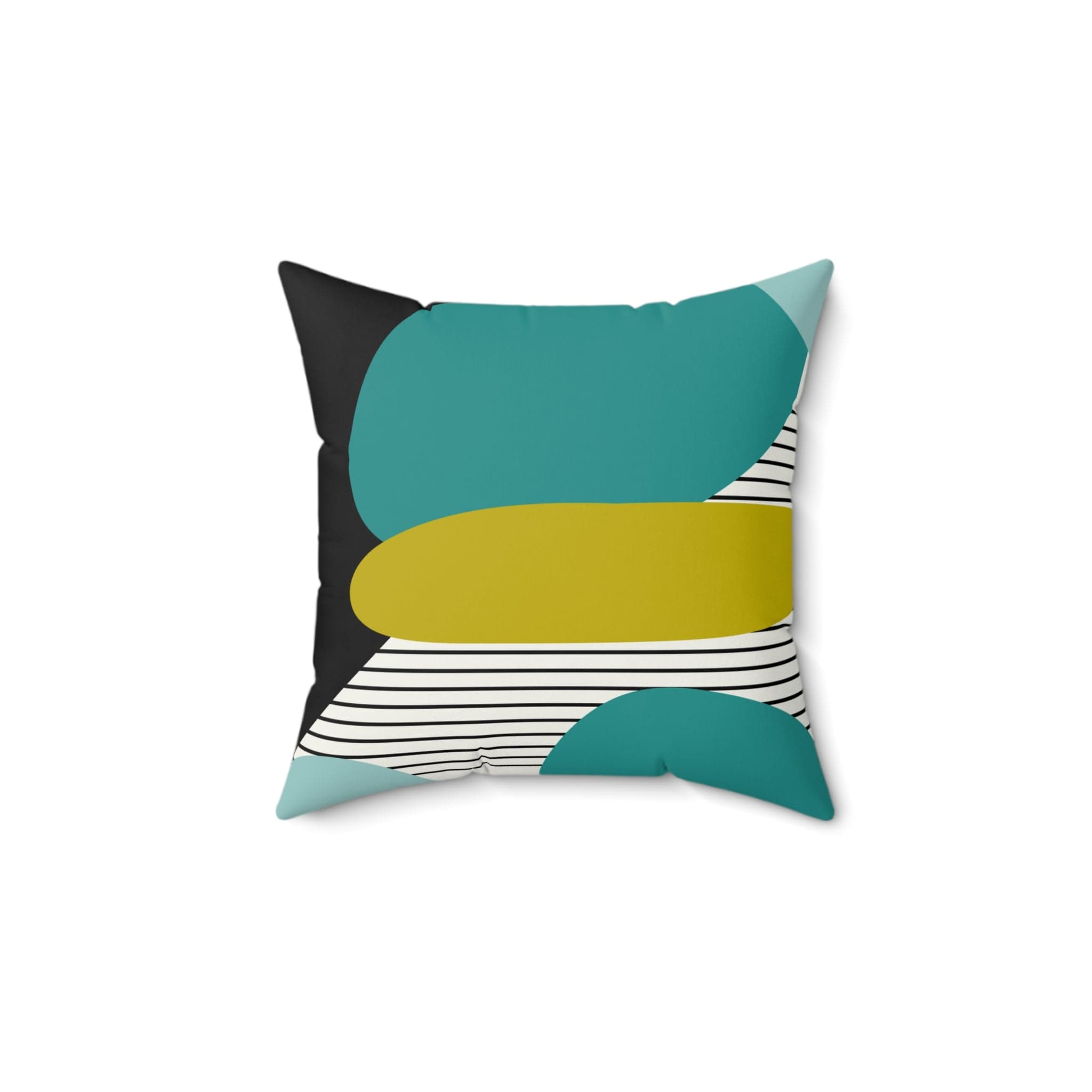 Mid Century Modernist Abstract, Geometric, Green, Black, Aqua Retro Pillow And Insert Home Decor