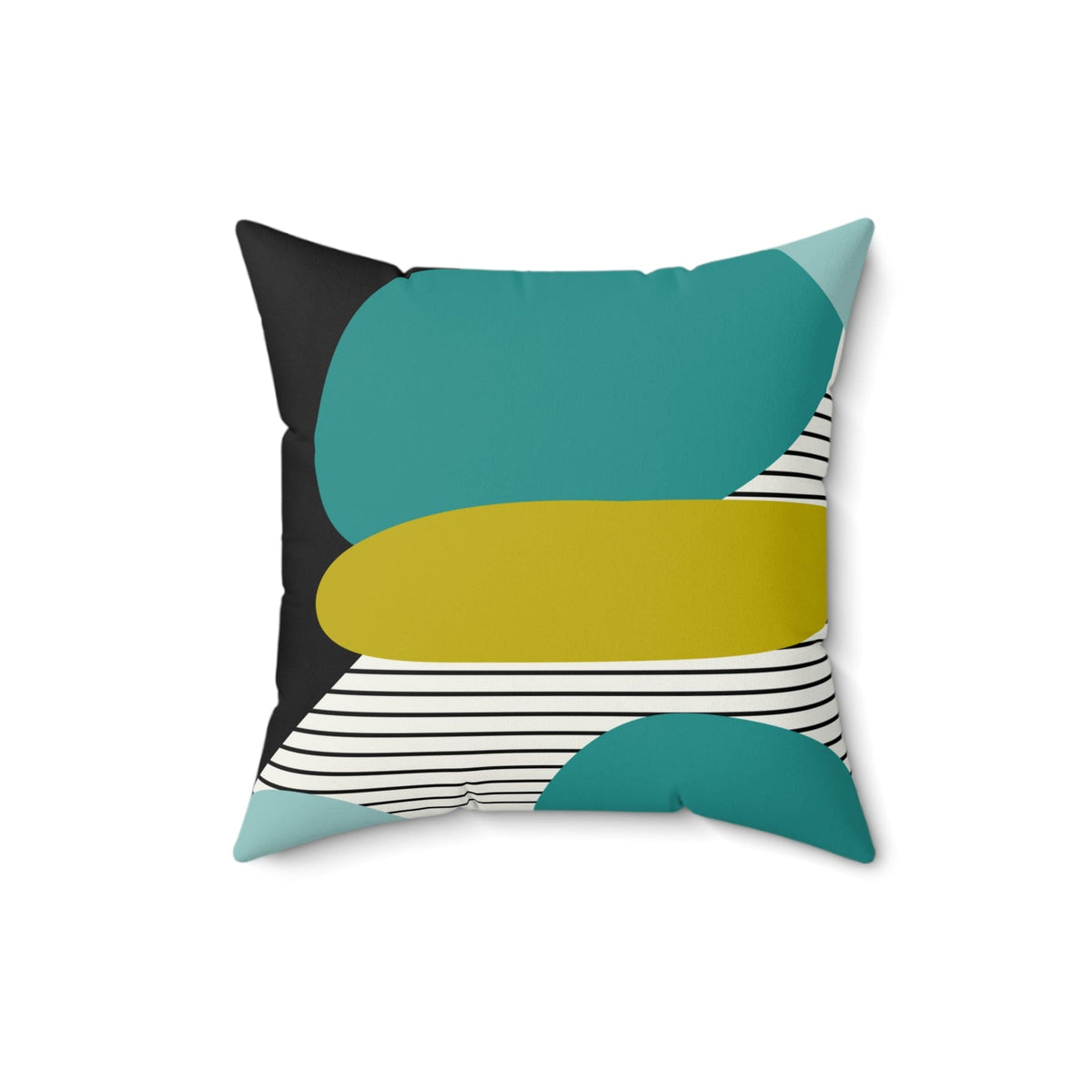 Mid Century Modernist Abstract, Geometric, Green, Black, Aqua Retro Pillow And Insert Home Decor