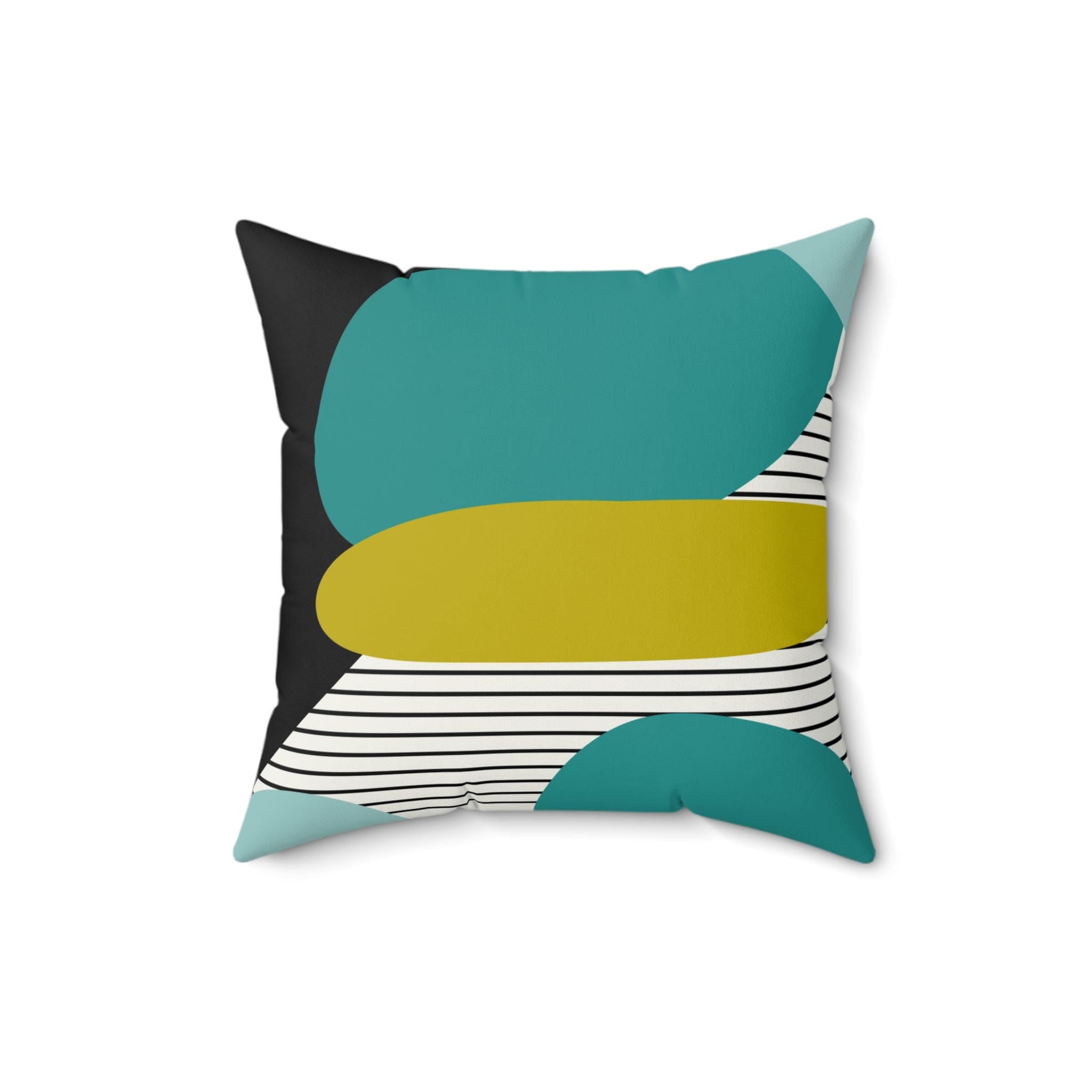 Mid Century Modernist Abstract, Geometric, Green, Black, Aqua Retro Pillow And Insert Home Decor