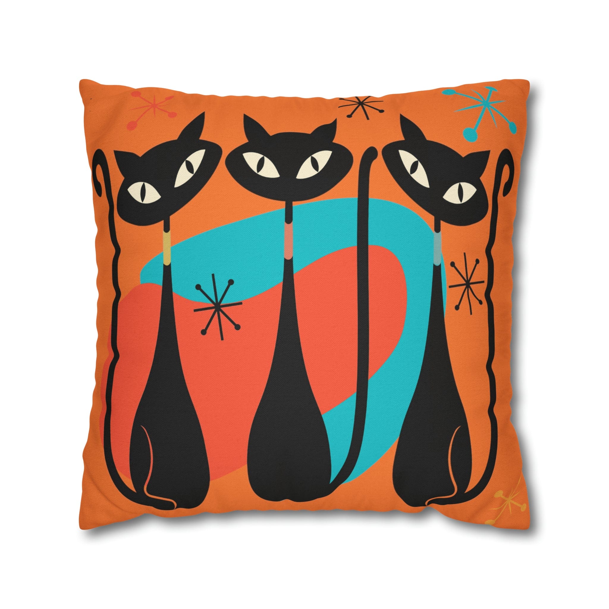 Mid Century Pillow Cover, Orange, Atomic Cats, Cat Mom, Cat Lover, Black Cat Pillow Pillow Cushion Mod Style By Mid Century Modern Gal Home Decor