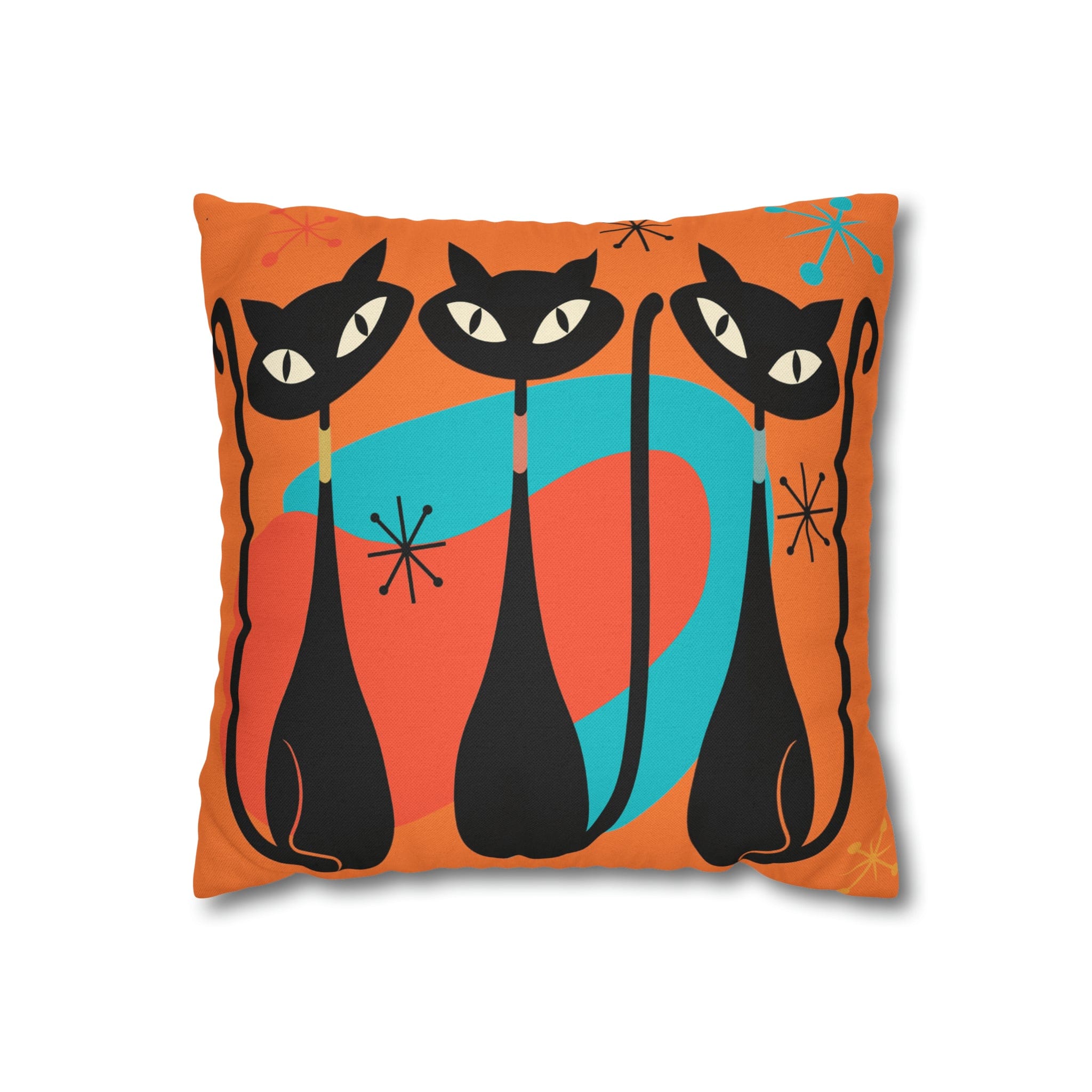 Mid Century Pillow Cover, Orange, Atomic Cats, Cat Mom, Cat Lover, Black Cat Pillow Pillow Cushion Mod Style By Mid Century Modern Gal Home Decor