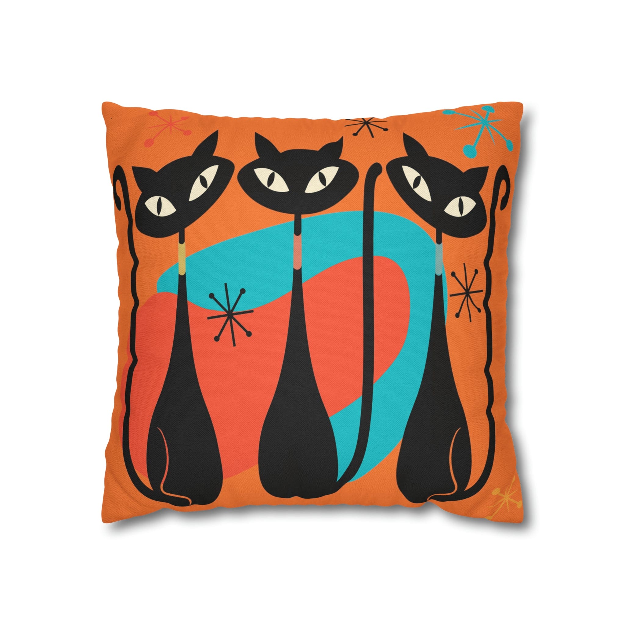 Mid Century Pillow Cover, Orange, Atomic Cats, Cat Mom, Cat Lover, Black Cat Pillow Pillow Cushion Mod Style By Mid Century Modern Gal Home Decor