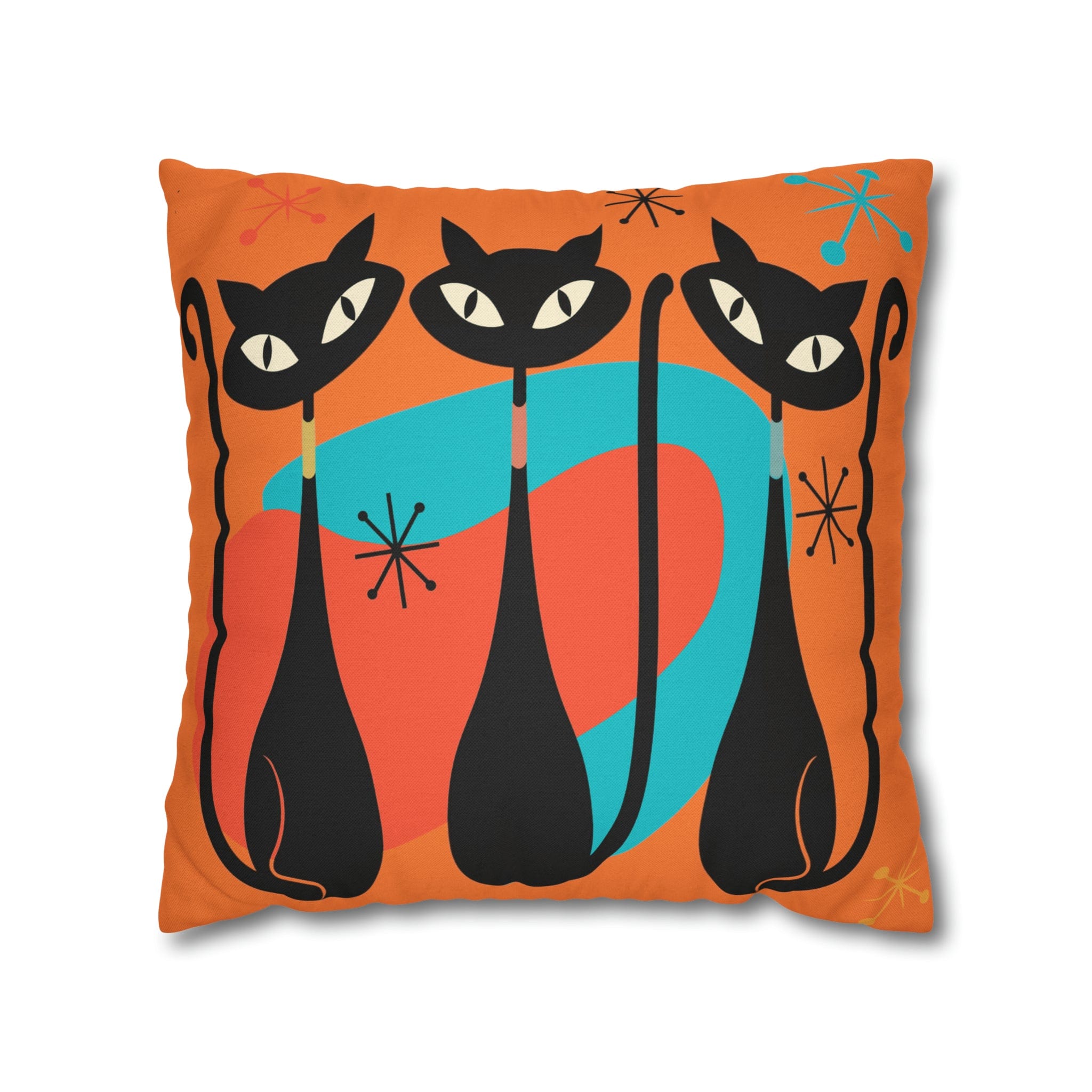 Mid Century Pillow Cover, Orange, Atomic Cats, Cat Mom, Cat Lover, Black Cat Pillow Pillow Cushion Mod Style By Mid Century Modern Gal Home Decor
